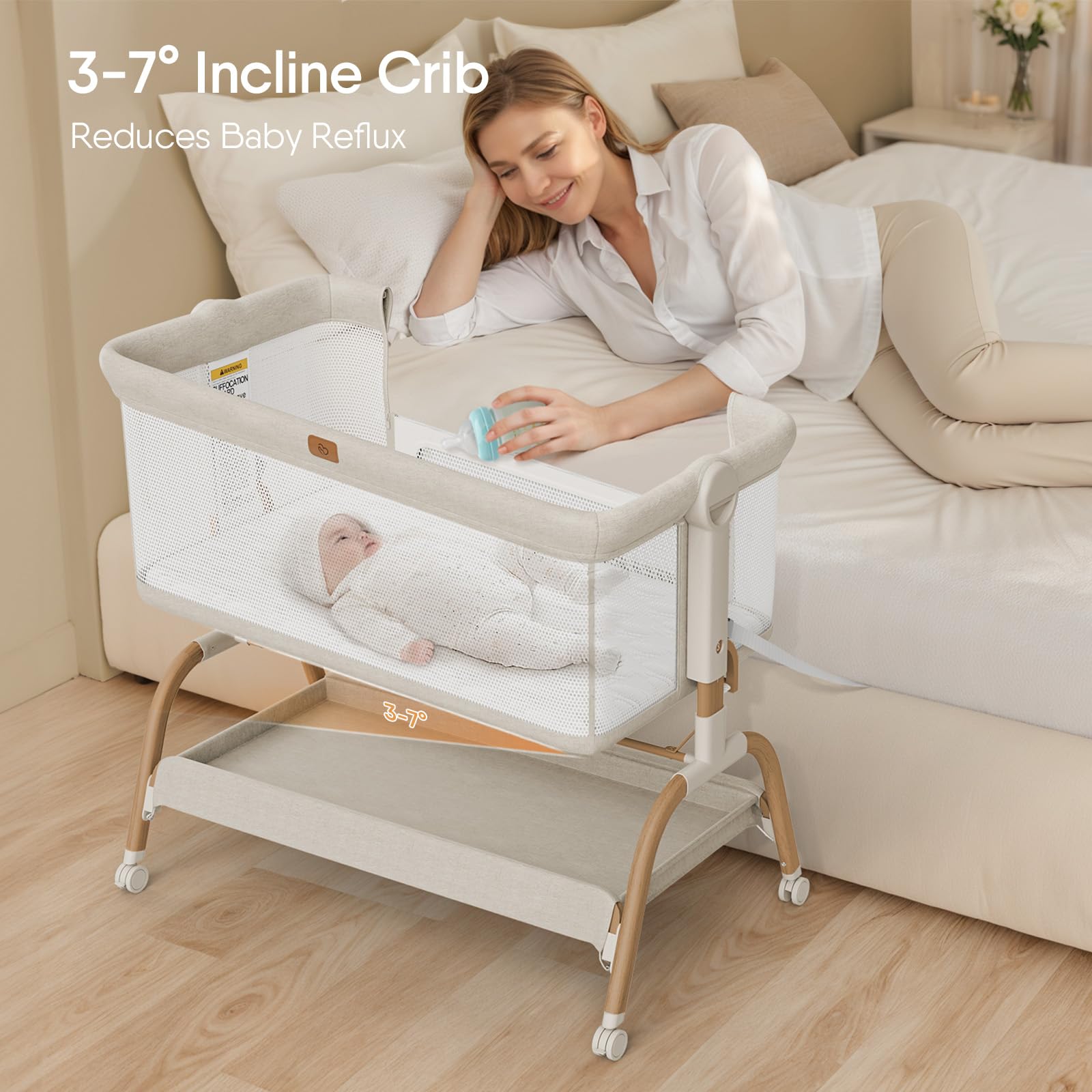 3-in-1 Bedside Bassinet with Adjustable Height