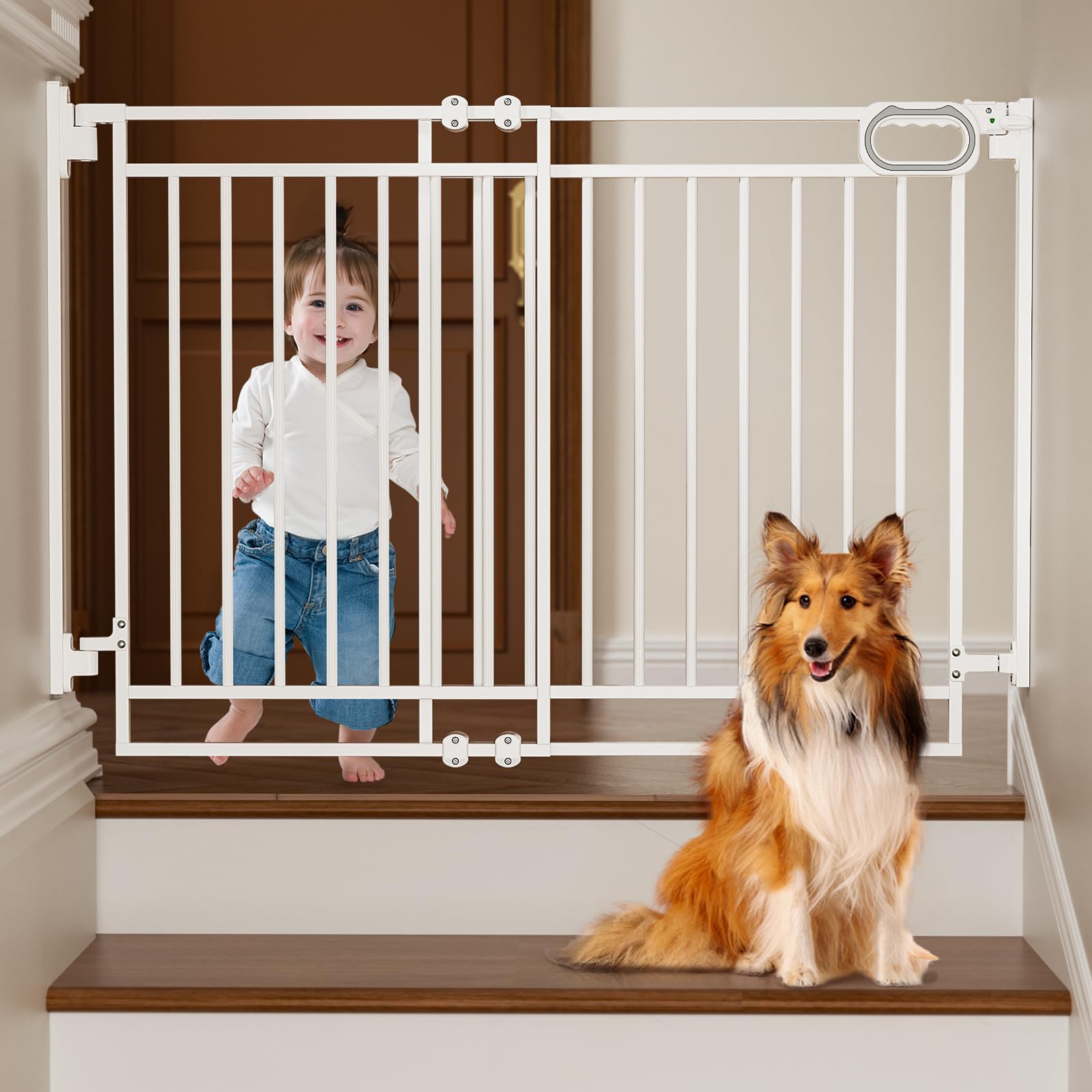 Gate for Stairs- No Bottom Bar, Adjustable Width 29.8” to