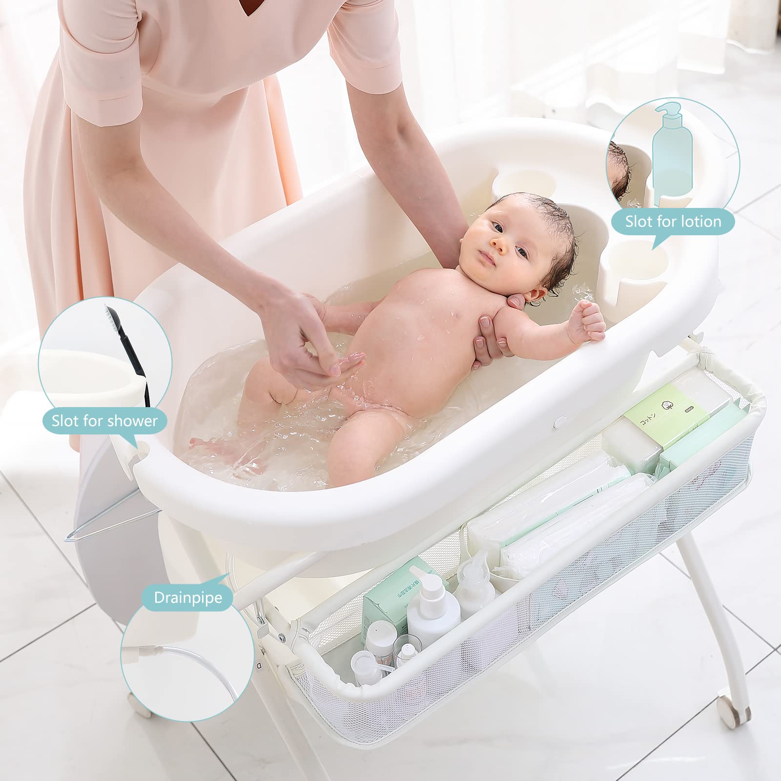 Baby Changing Table with Bathtub, Foldable and Portable Changing