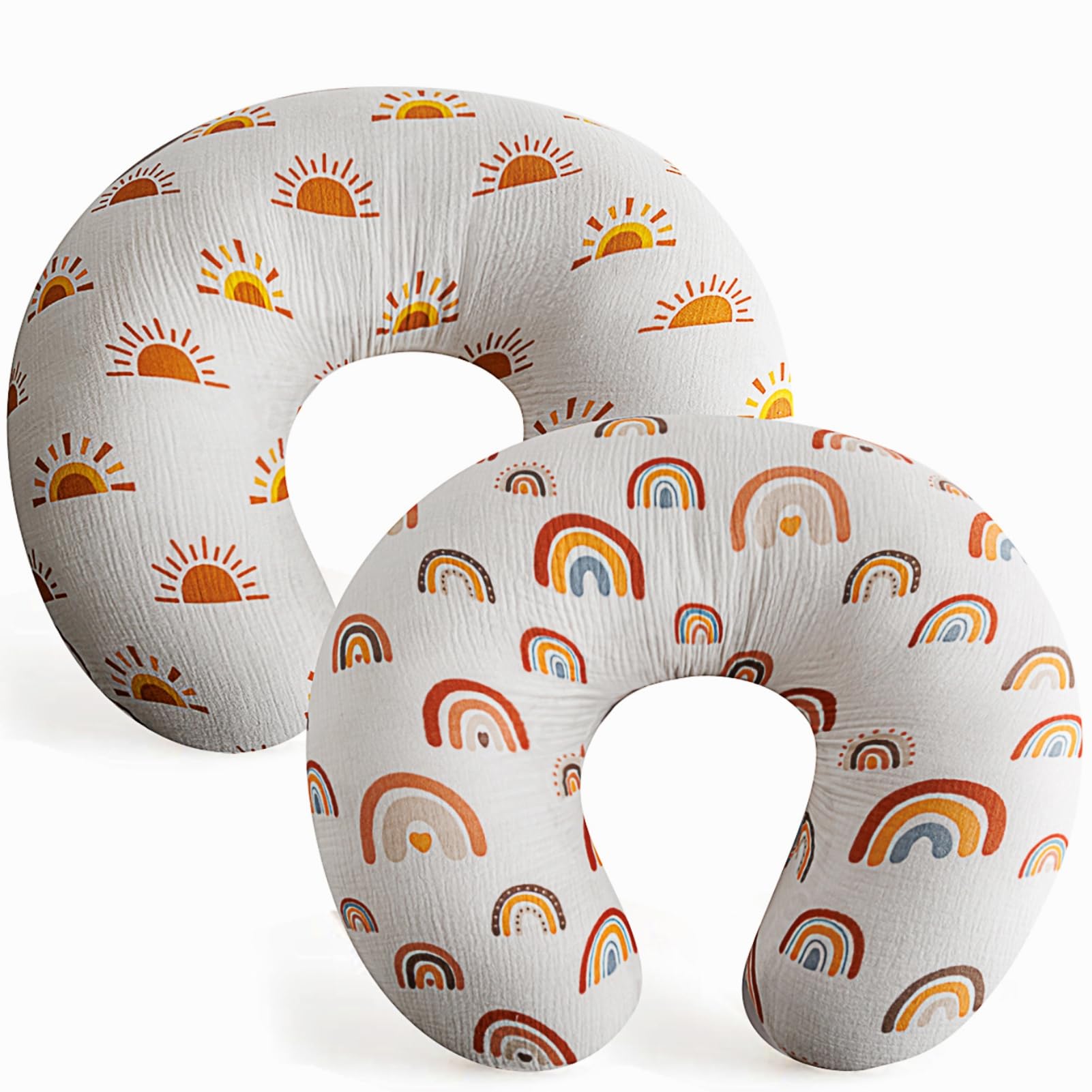 2 Pack Muslin Nursing Pillow Cover 100% Cotton Boho Neutral Stretchy Removable