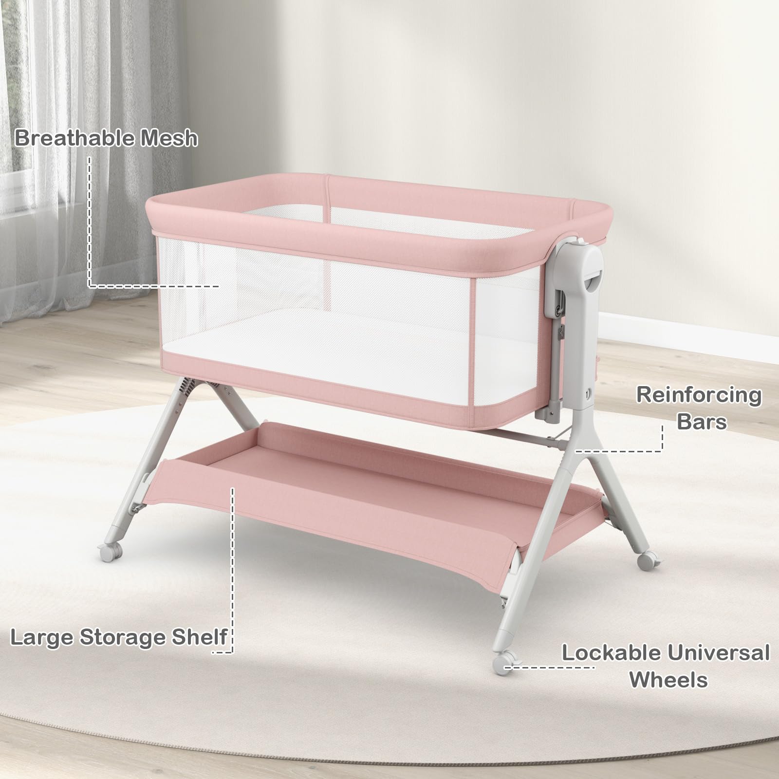 5-in-1 Convertible Baby Bassinet with Wheels and Storage
