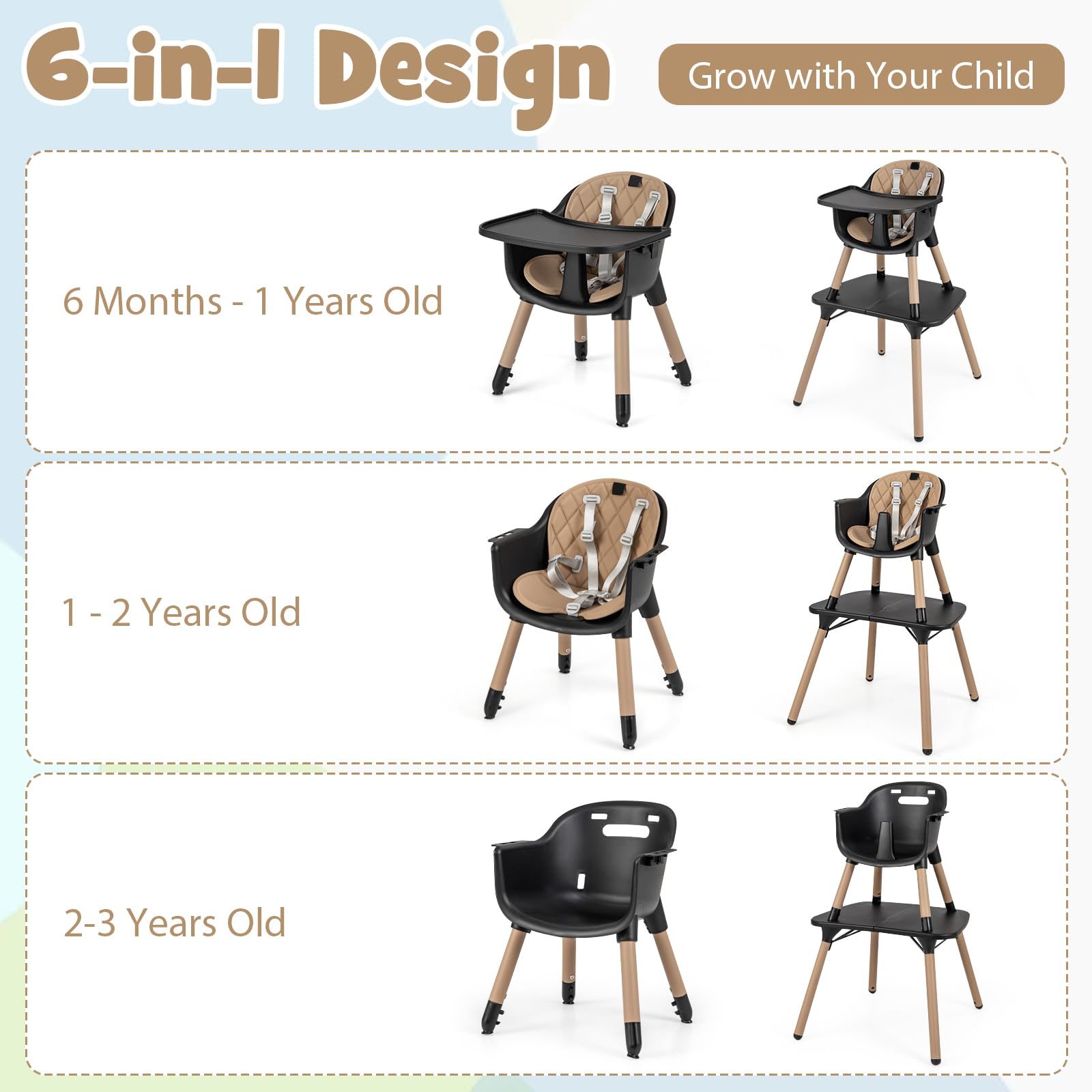 5-in-1 Convertible High Chair with Removable Tray