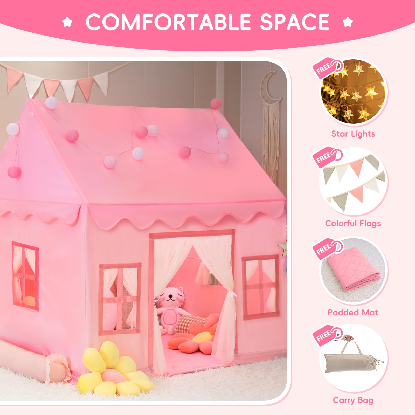 Kids Play Tent Playhouse with Star Lights and Accessories
