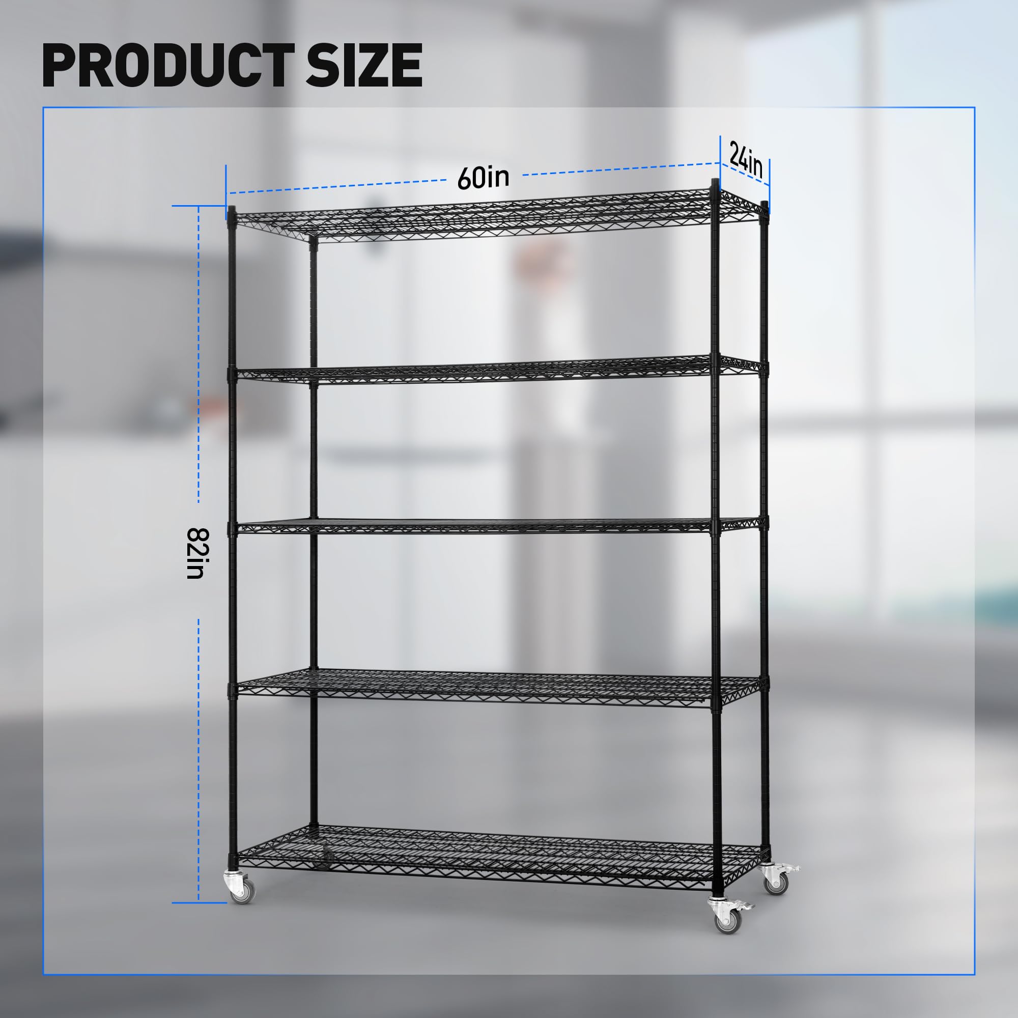 5-Tier Metal Wire Shelving Unit with Wheels