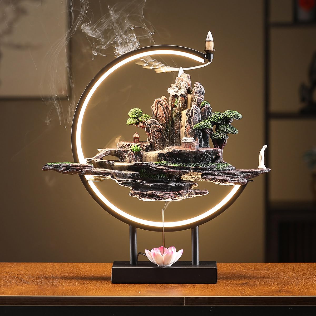 Backflow Incense Waterfall Burner with LED Light