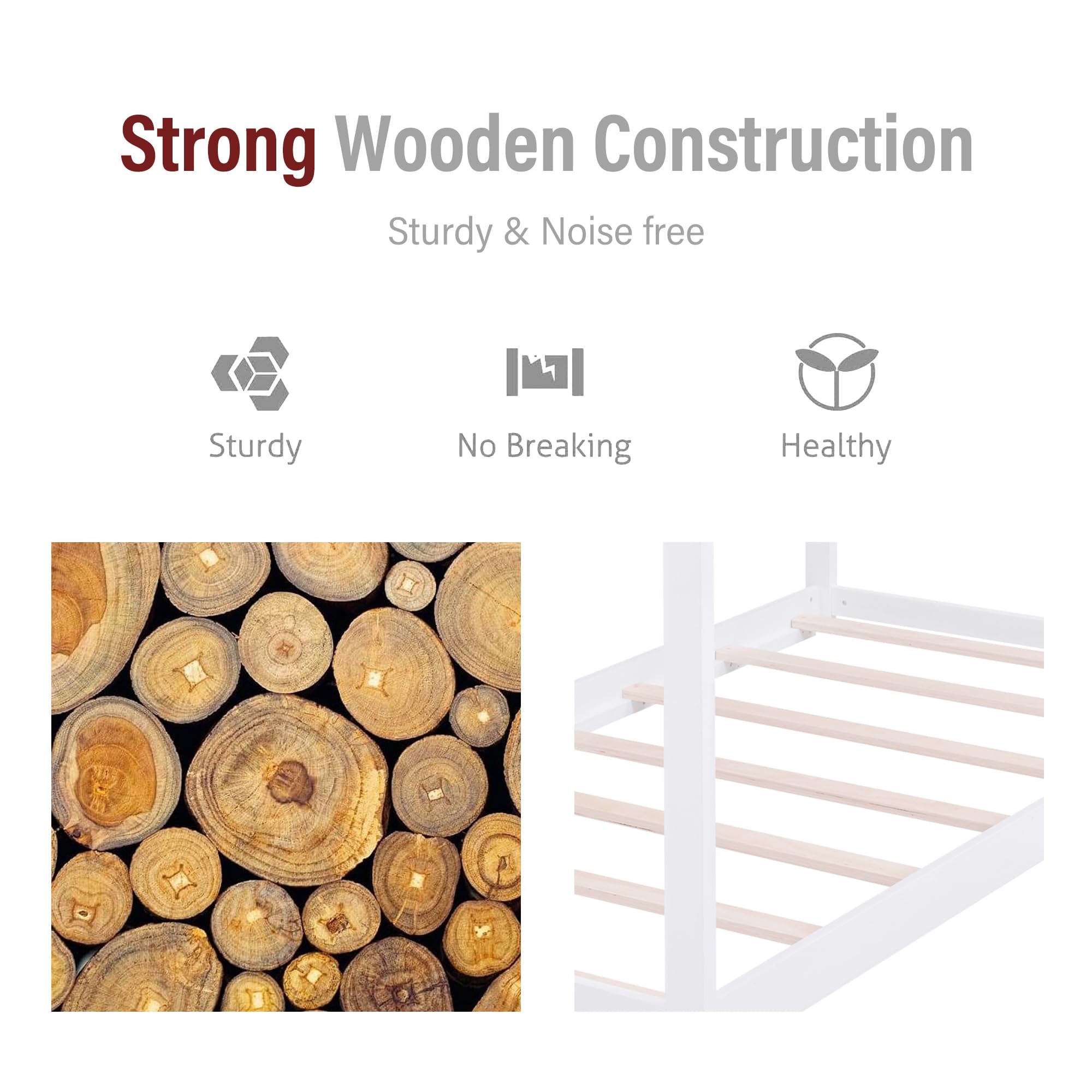 Twin House Bed Frame with Wood Slats