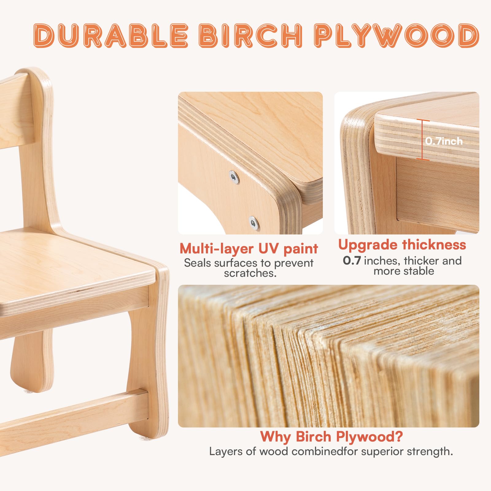 Wooden Toddler Chairs Set for Playroom and Dining