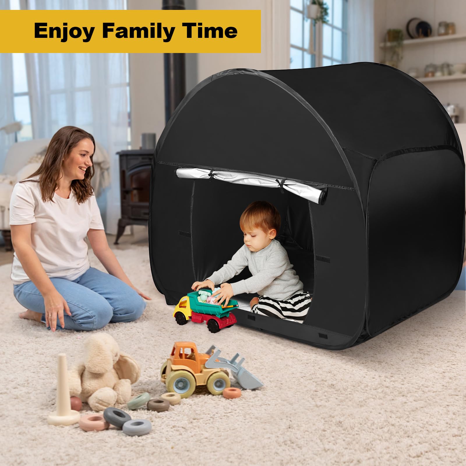Sensory Tent for Kids with Autism,47x47x47in Blackout Sensory Room Pop-up Play Tent,Calm Corner for Children to Play and Relax,Helps with Autism, SPD,Anxiety & Improve Focus