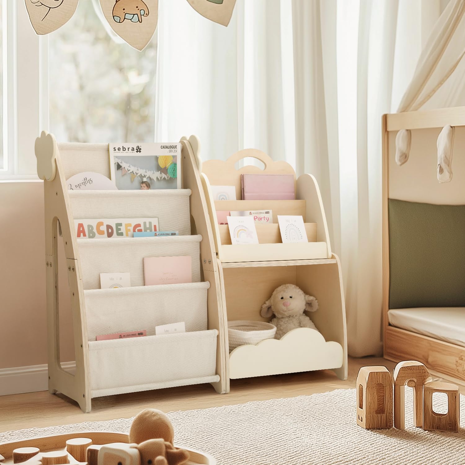 Kids Bookshelf with Storage, 3-Piece Modular Wooden Bookcase