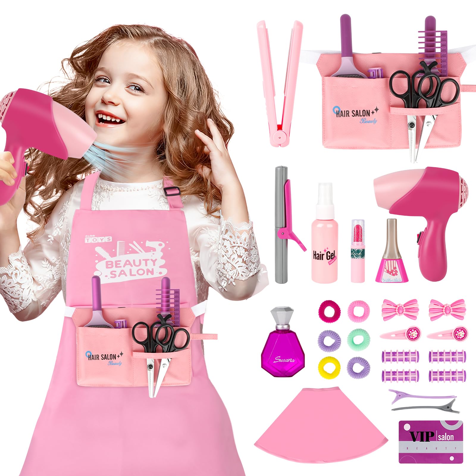 Salon Set, 32PCS Kids Beauty Salon Toy Kit,Pretend Play Hair