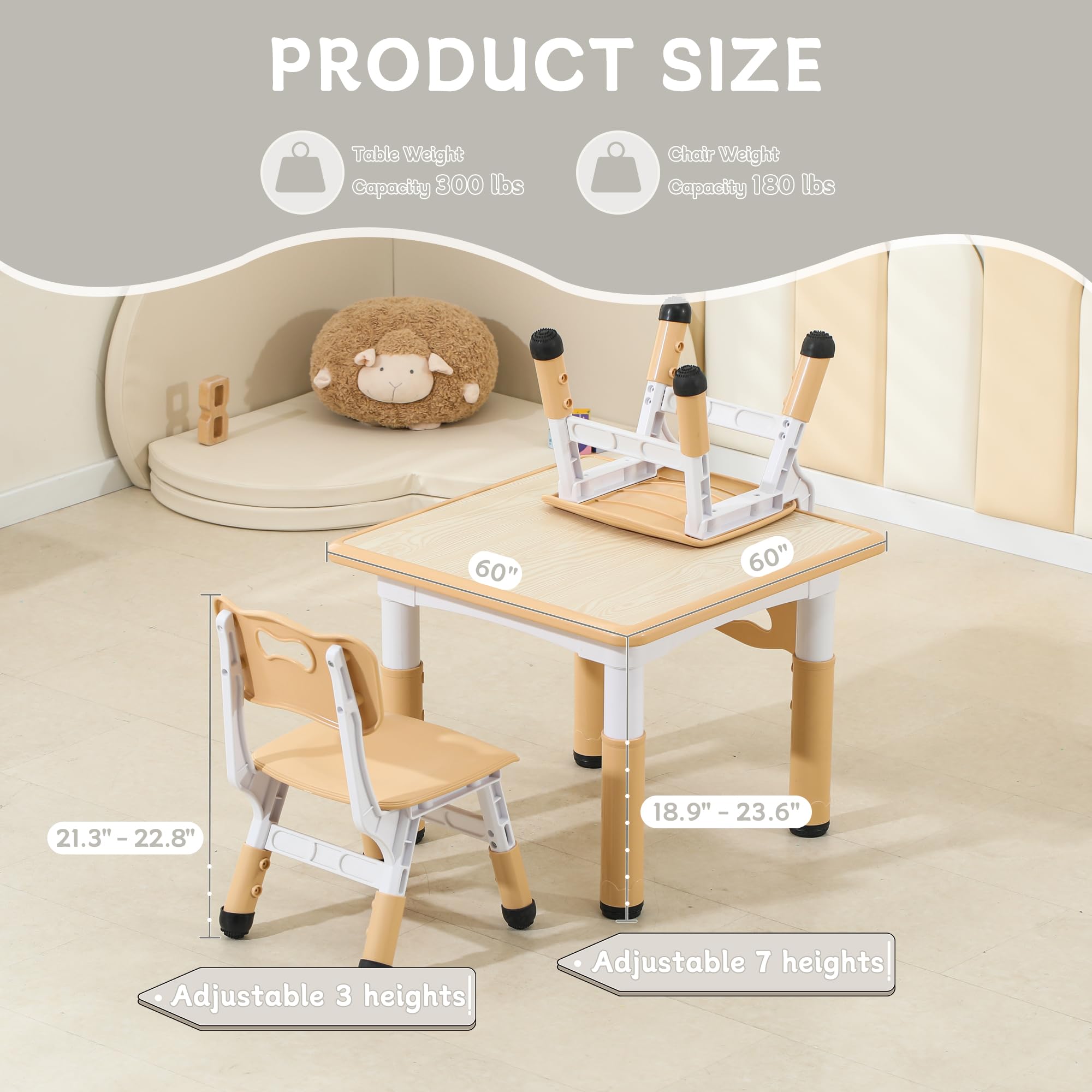Height-Adjustable Kids Table and Chair Set with Graffiti Desktop