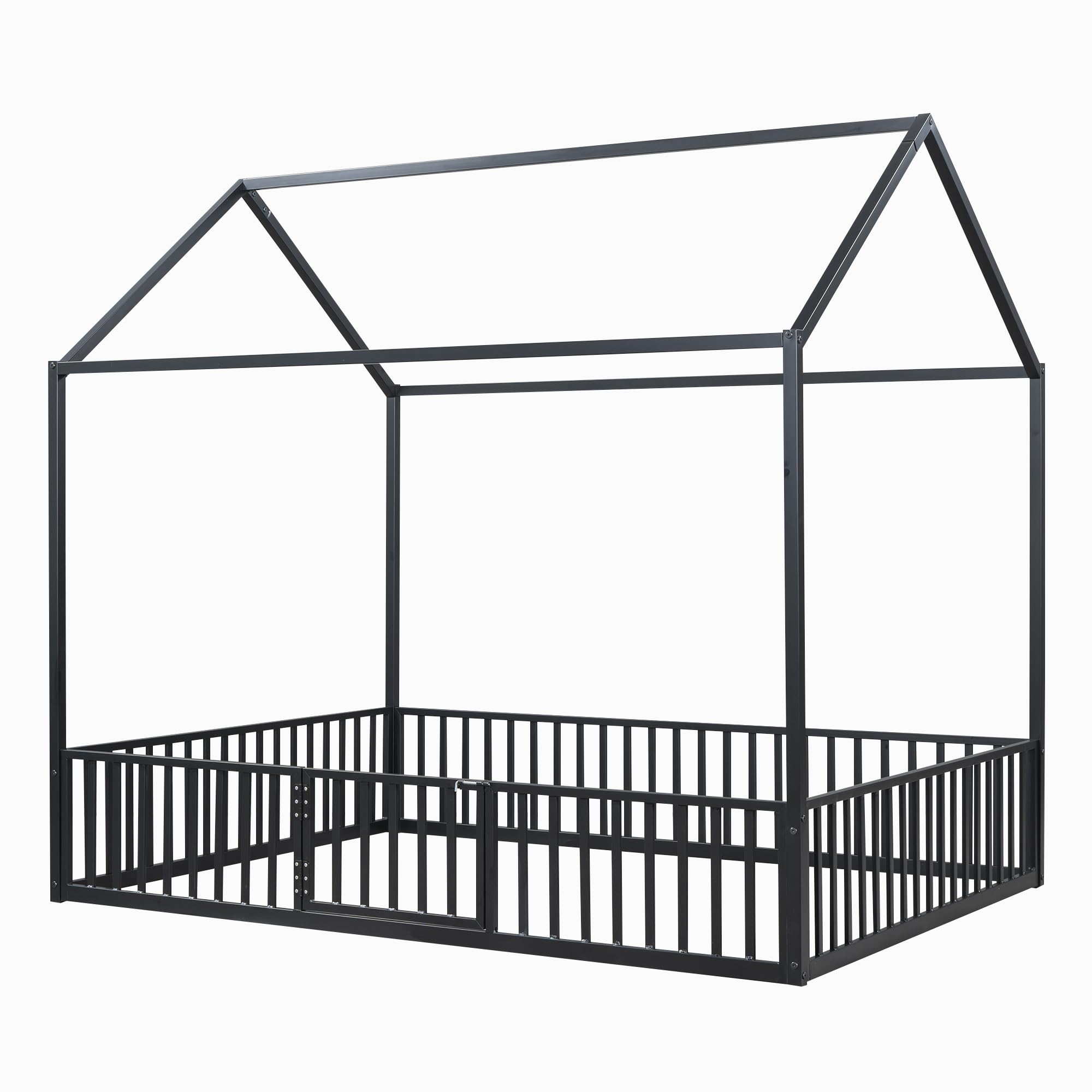 Metal Montessori Floor Bed Full Size with House Frame