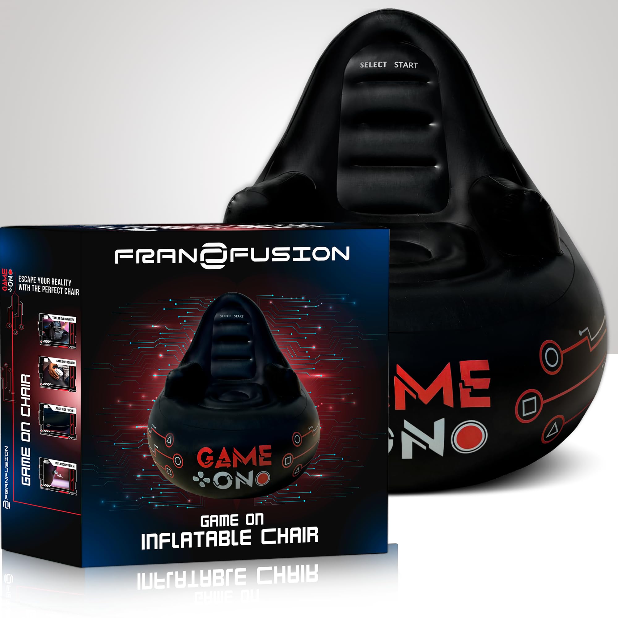 Inflatable Gaming Chair with Cup Holder and Side Pocket