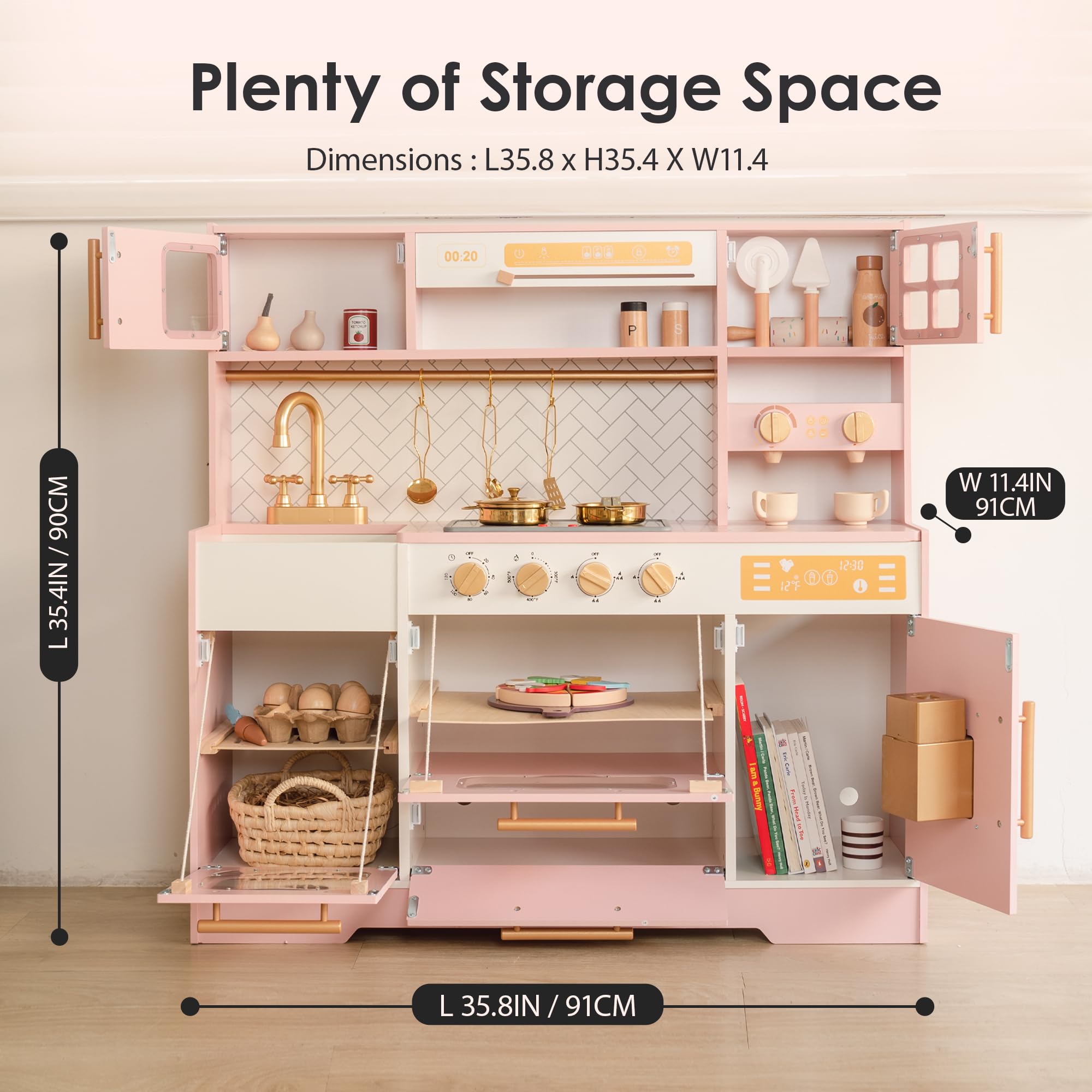 Wooden Play Kitchen Set with Lights and Sounds