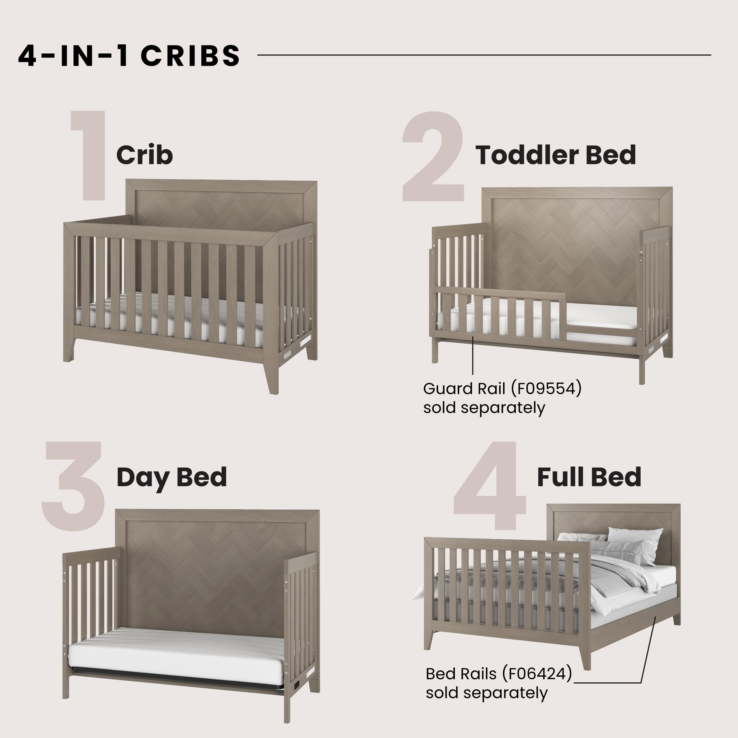 4-in-1 Convertible Crib Nursery Furniture Set with Dresser and Nightstand