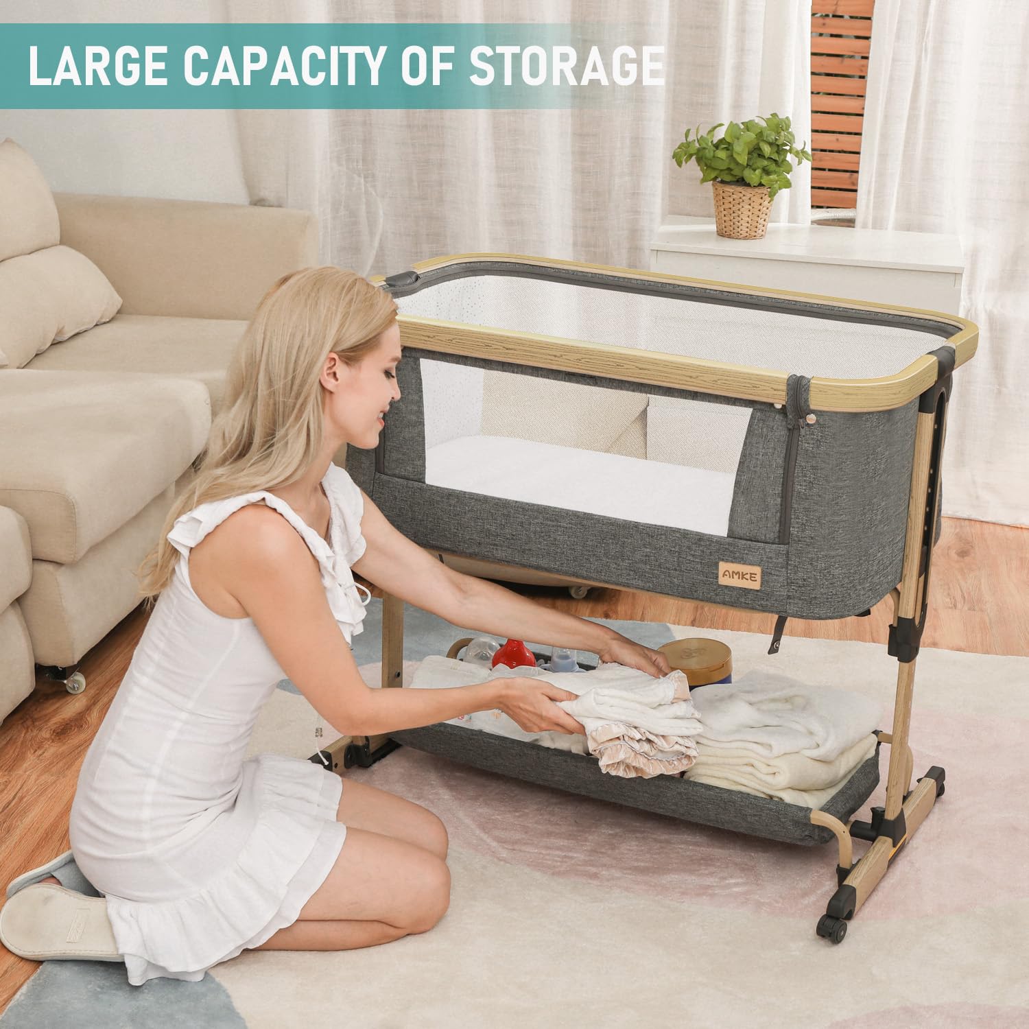 3-in-1 All-Mesh Baby Bassinet Bedside Sleeper