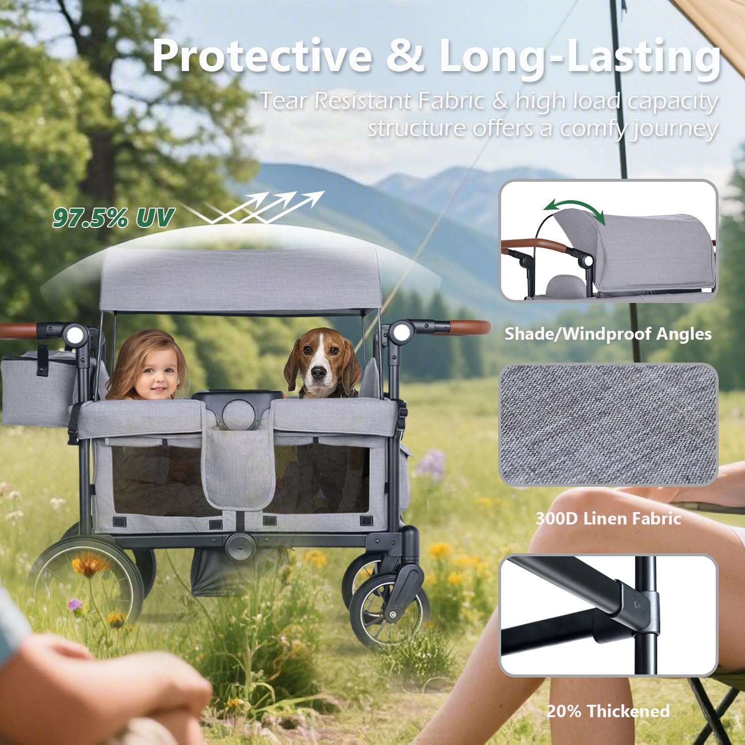 All-Terrain Folding Wagon Stroller for 2 Kids