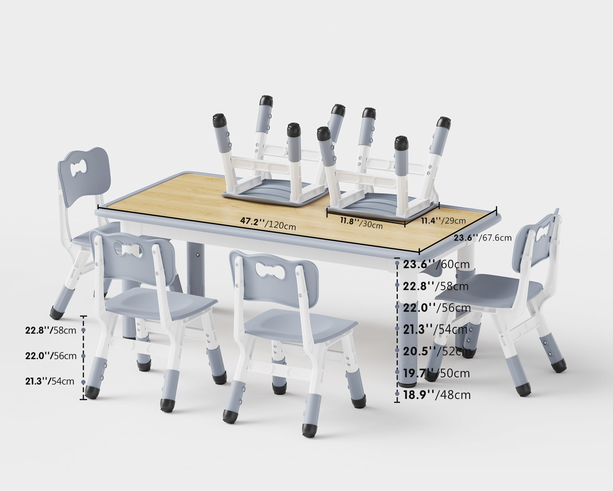 Height Adjustable Kids Table and 6 Chairs Set with Graffiti Desktop for Ages 2-8