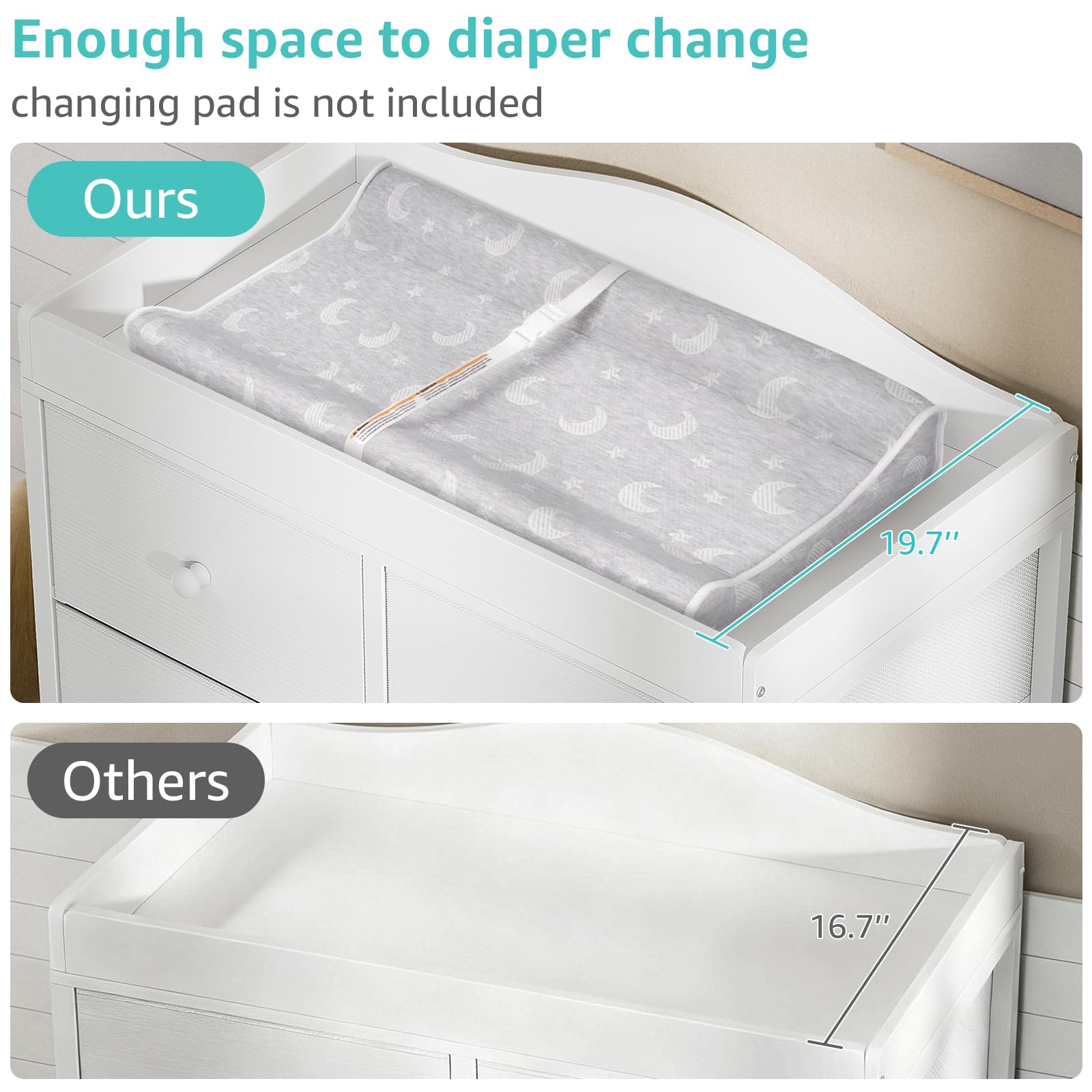 Changing Table Dresser with 6 Fabric Drawers
