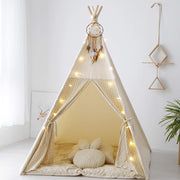 TreeBud Teepee Tent for Kids with Mat,Foldable Play Tents for Girl and Boy with Carrybag,Canvas Tipi Playhouse for Children Indoor Outdoor(Beige & Mat)