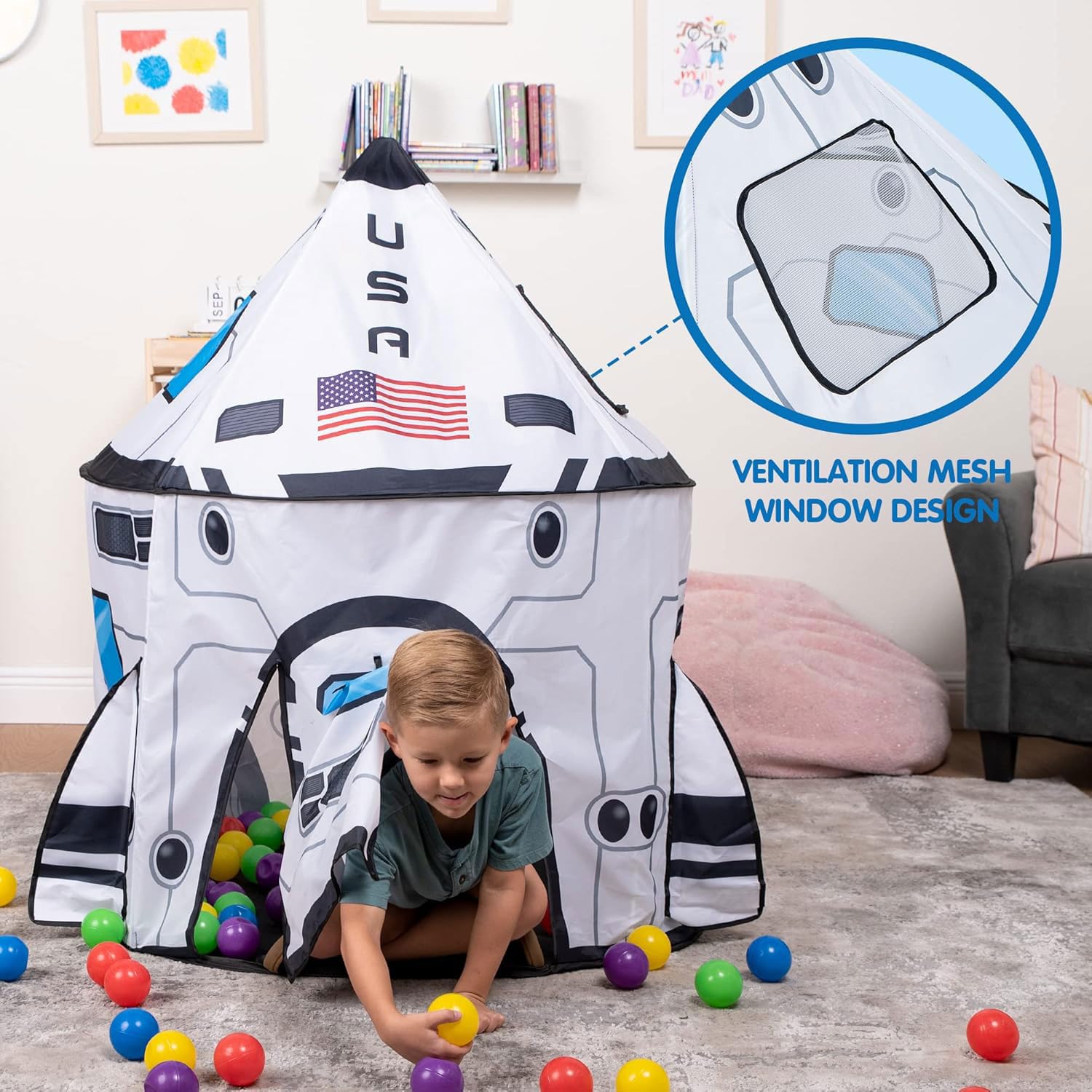 Rocket Ship Play Tent for Kids Indoor Outdoor