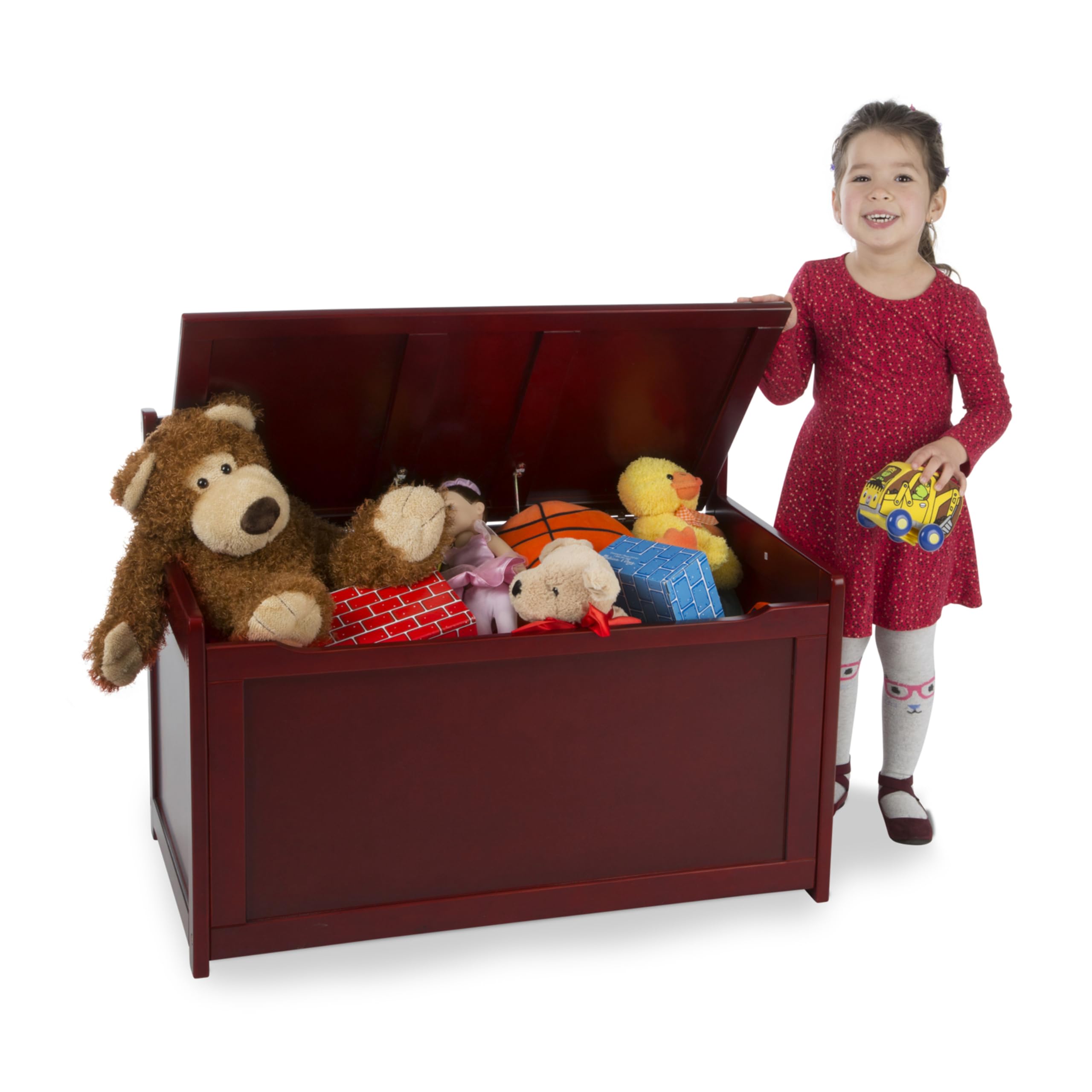 Wooden Toy Chest with Safety Hinged Lid - Espresso