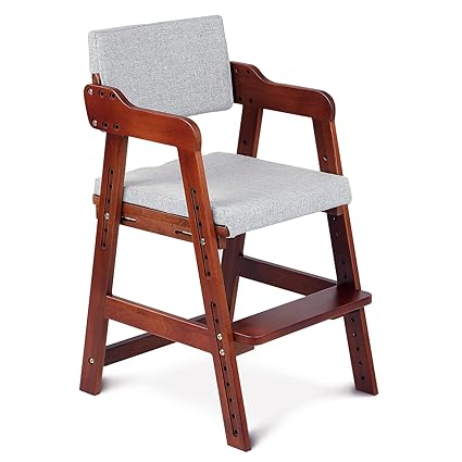 Wooden High Chair, Adjustable Highchair for Toddlers to Teens with Steps