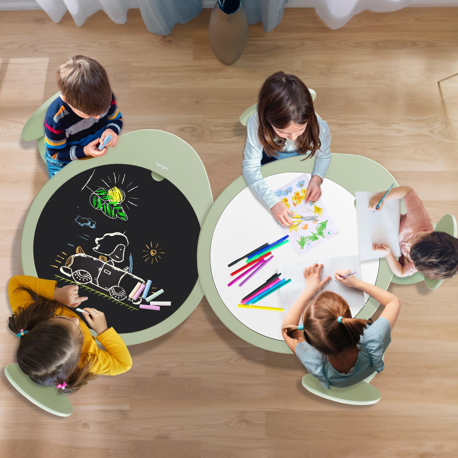 Kids Wooden Table and Chairs Set with Storage