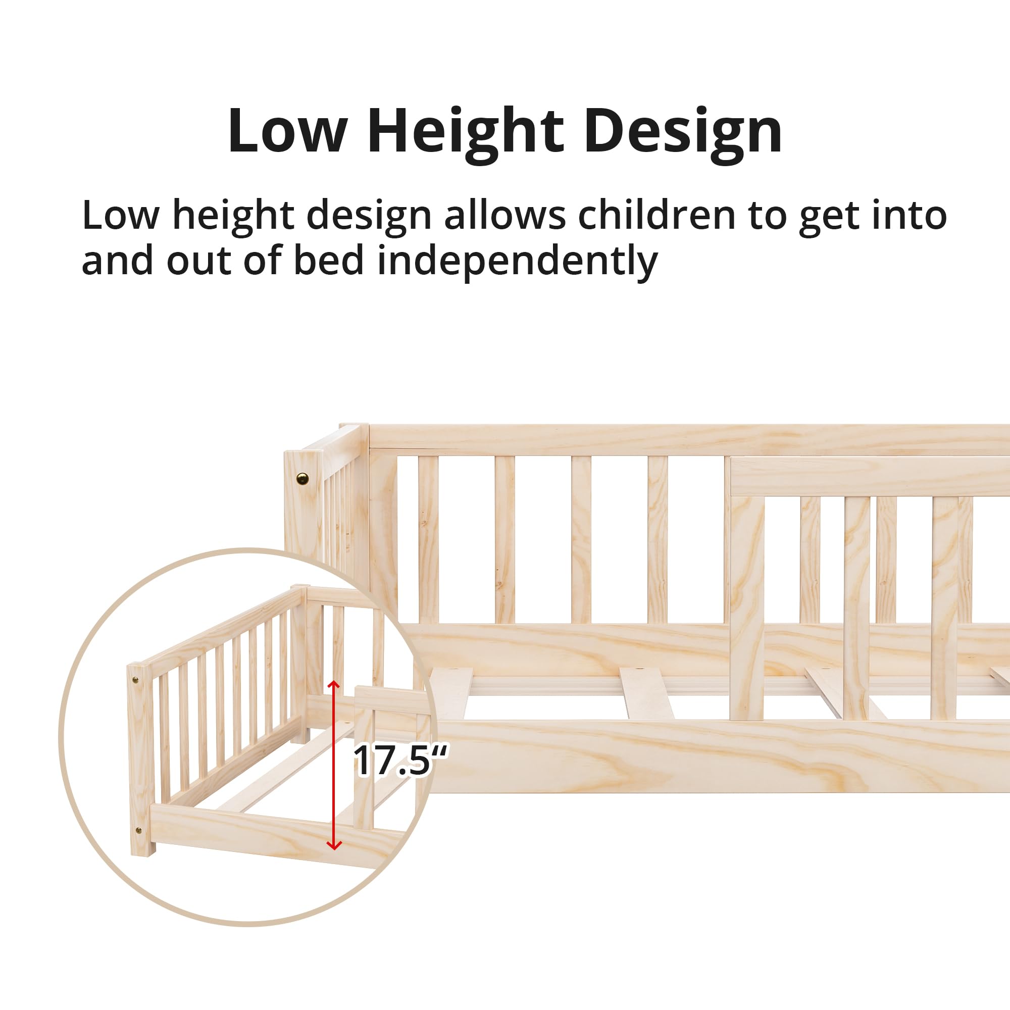 Twin Montessori Floor Bed with Safety Guardrails