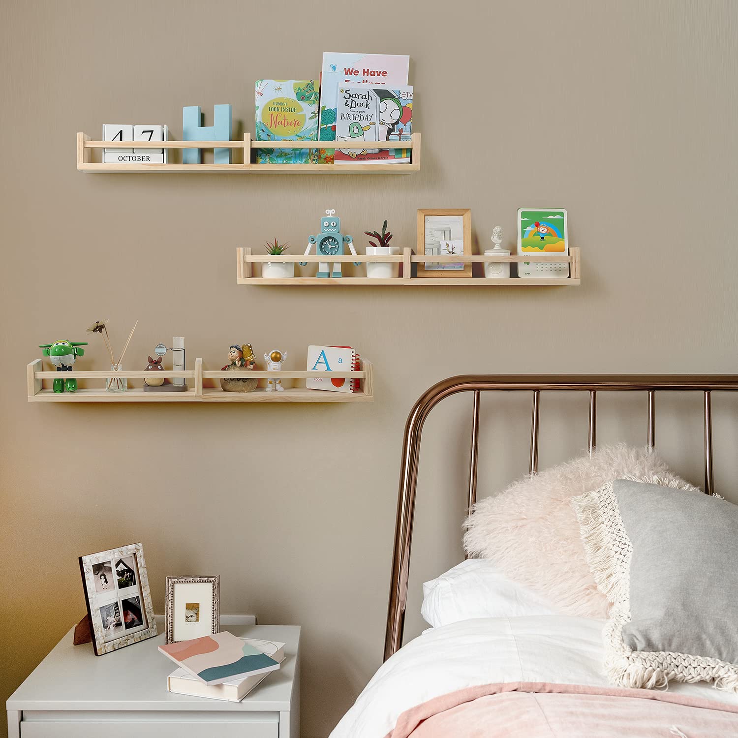 Wall Mounted Floating Bookshelves for Nursery - Set of 3