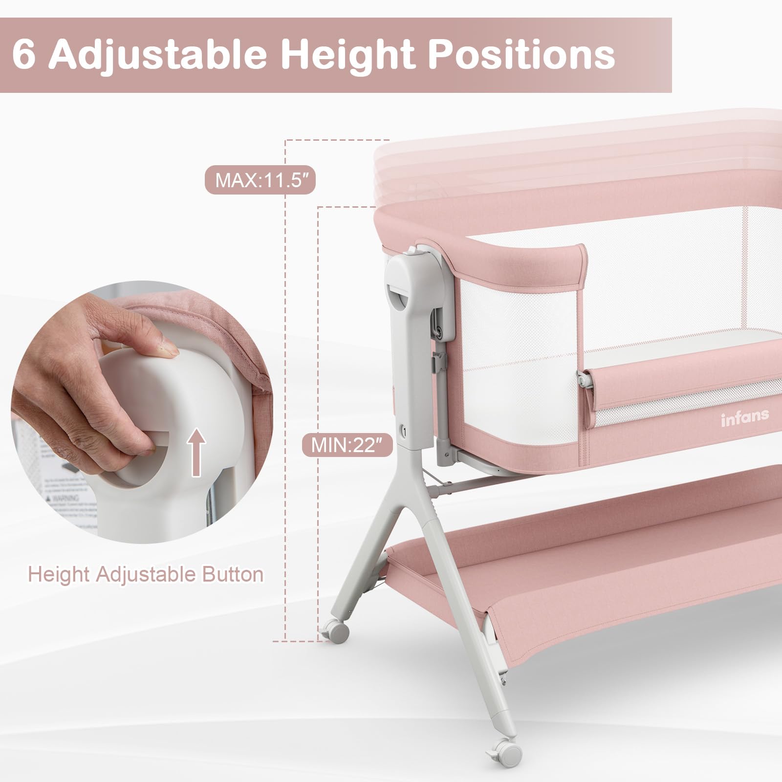 5-in-1 Convertible Baby Bassinet with Wheels and Storage