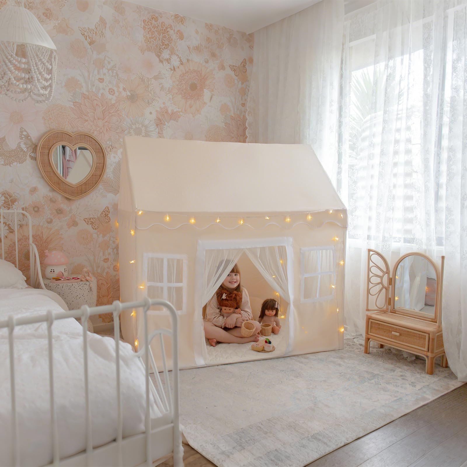 Kids Play Tent with Padded Mat and LED Lights