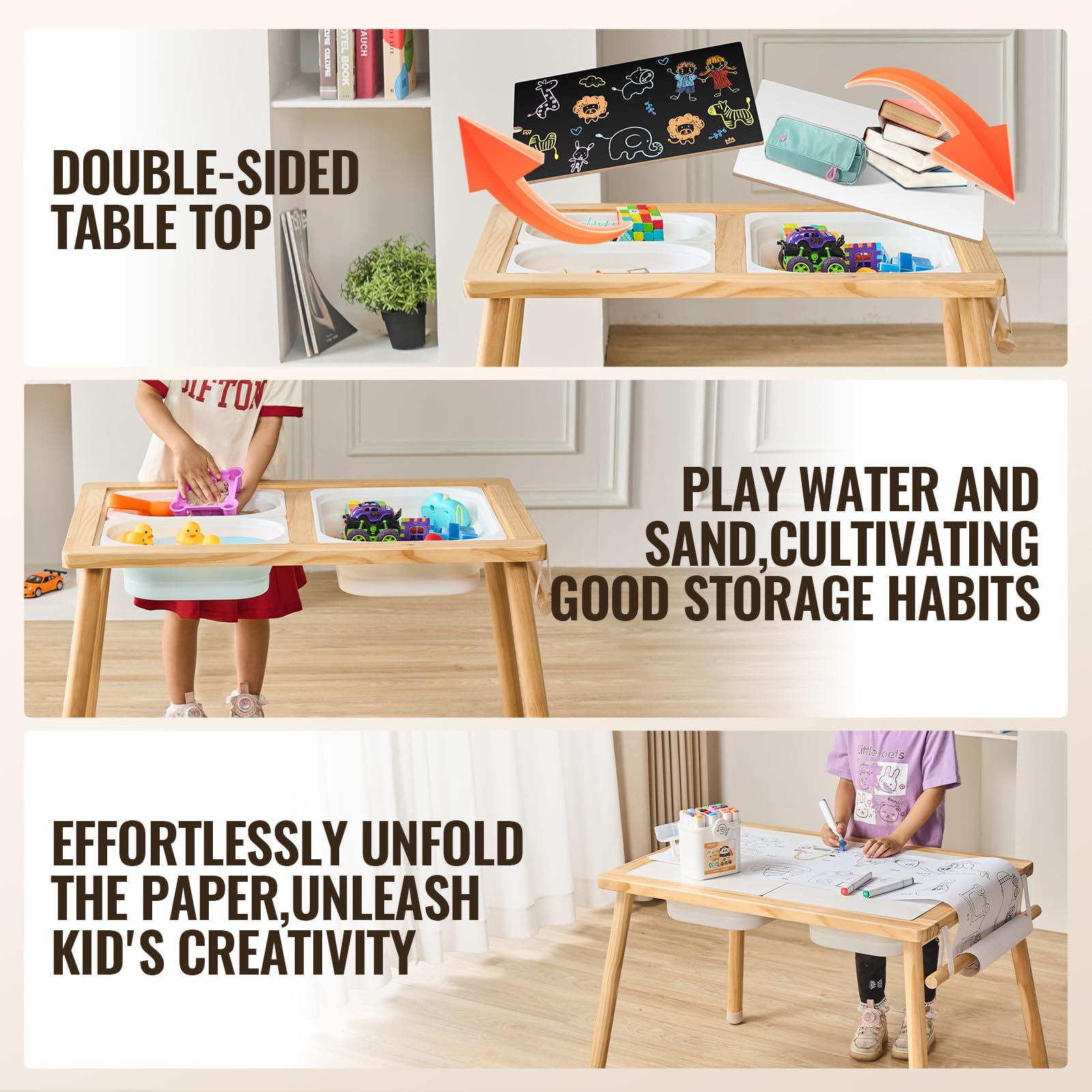 Kids Sensory Activity Table with Storage Bins and Paper Roll Holder