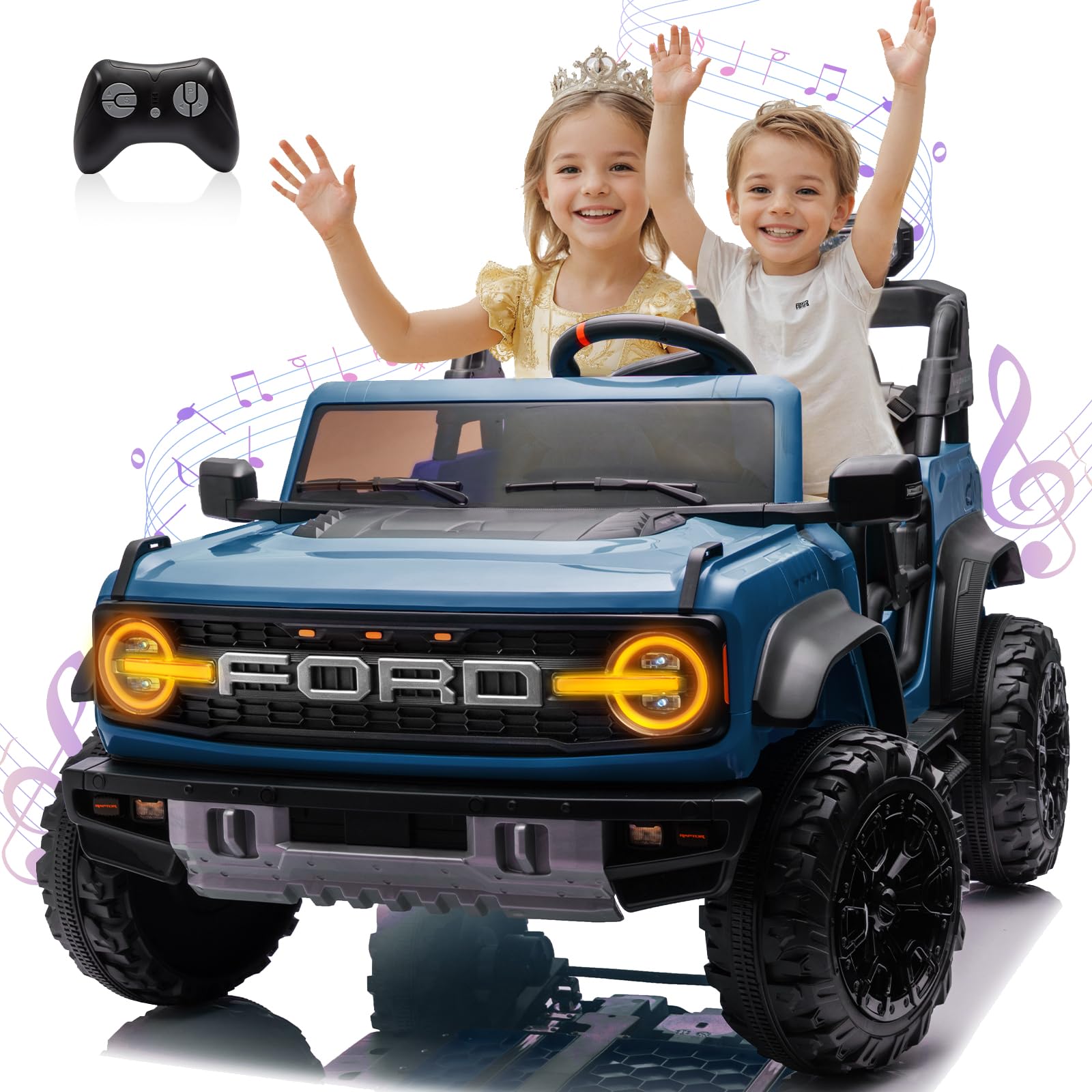 2 Seater 24V Ride on Toys for Big Kids, Licensed Ford Bronco Raptor, Powerful Wheel