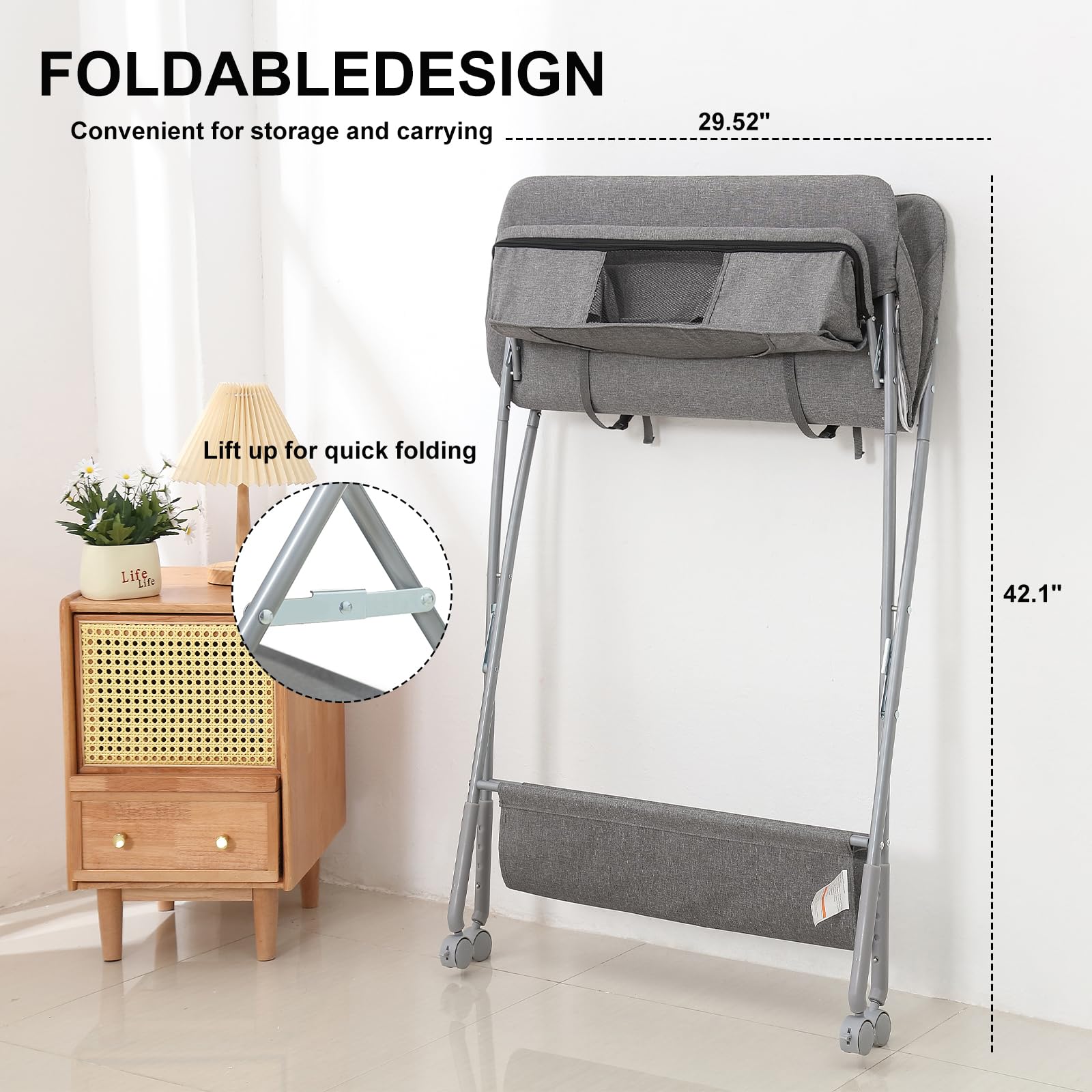 Adjustable Height Baby Changing Table with Wheels