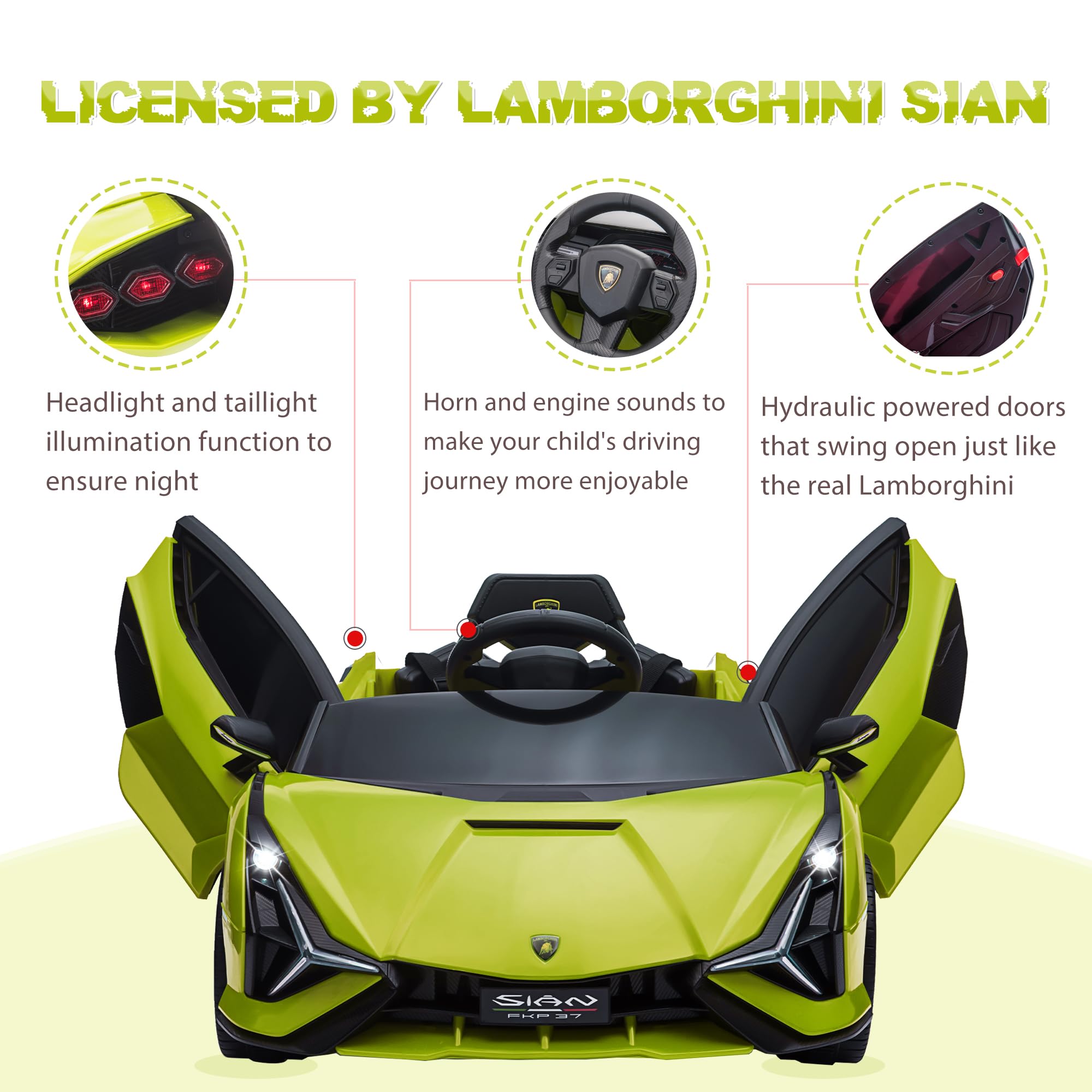 Electric Ride On Car Toy for Kids to Drive, 12V Battery Powered Licensed Lamborghini