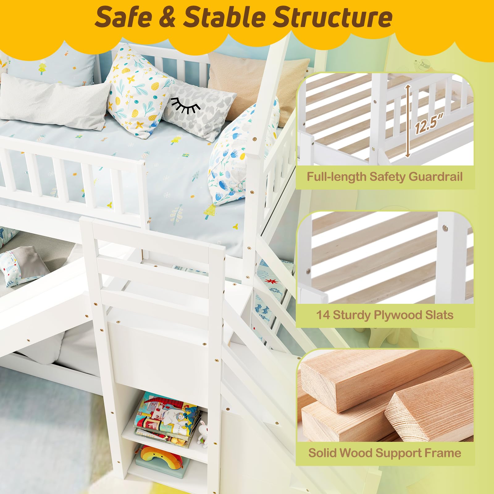 Twin Bunk Bed with Slide and Stairs