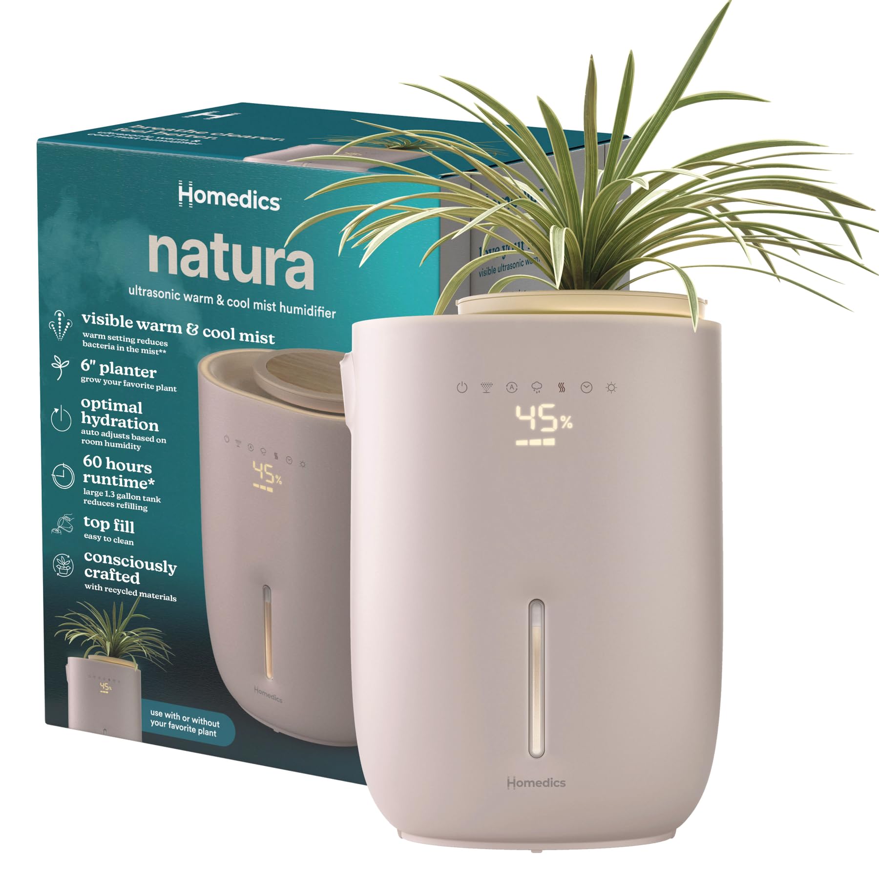 Natura Ultrasonic Warm & Cool Mist Humidifier, 1.3-Gal for Large Rooms