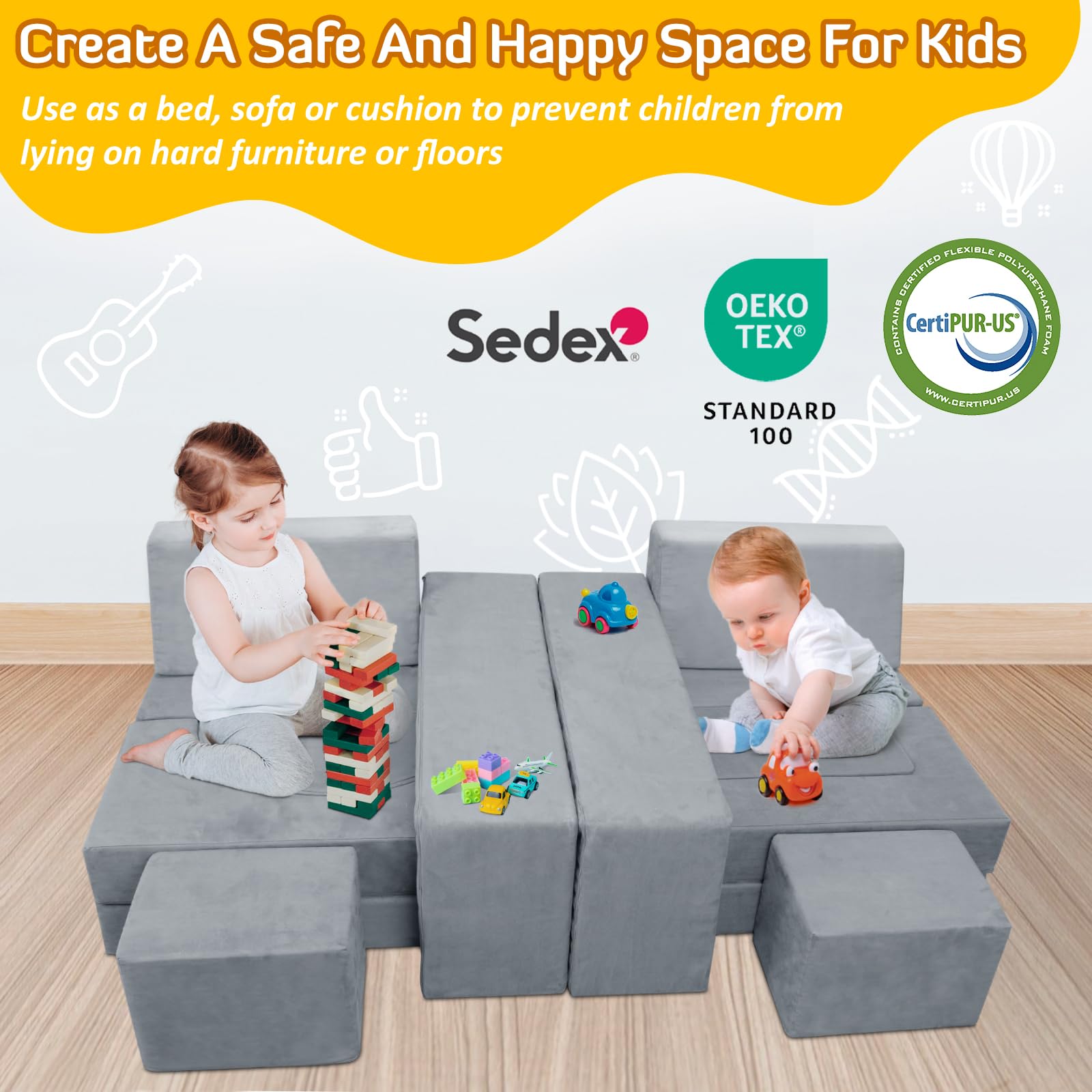 16-Piece Modular Kids Play Couch