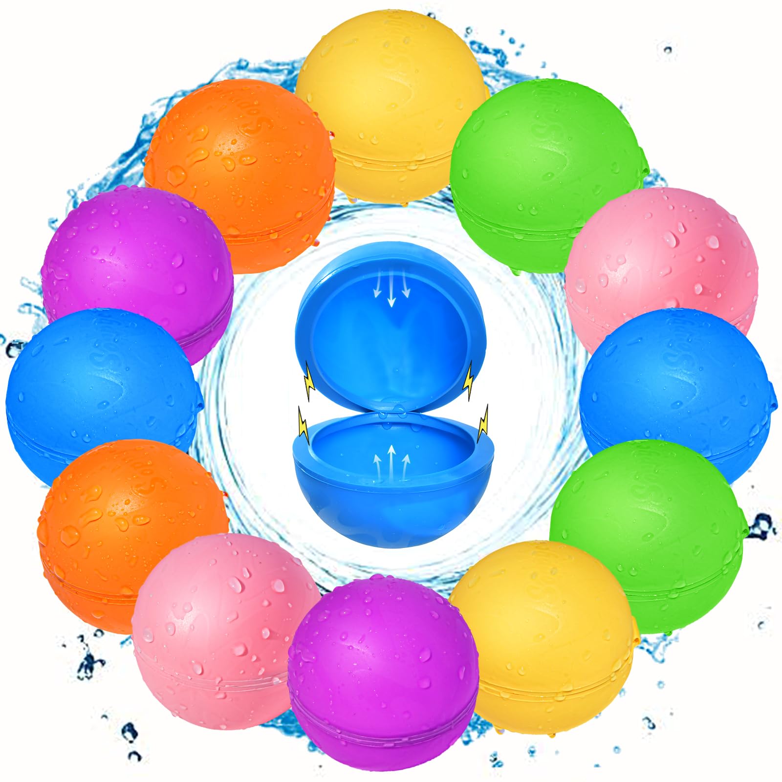 12Pcs Reusable Water Balloons, Pool Toys for Boys and Girls