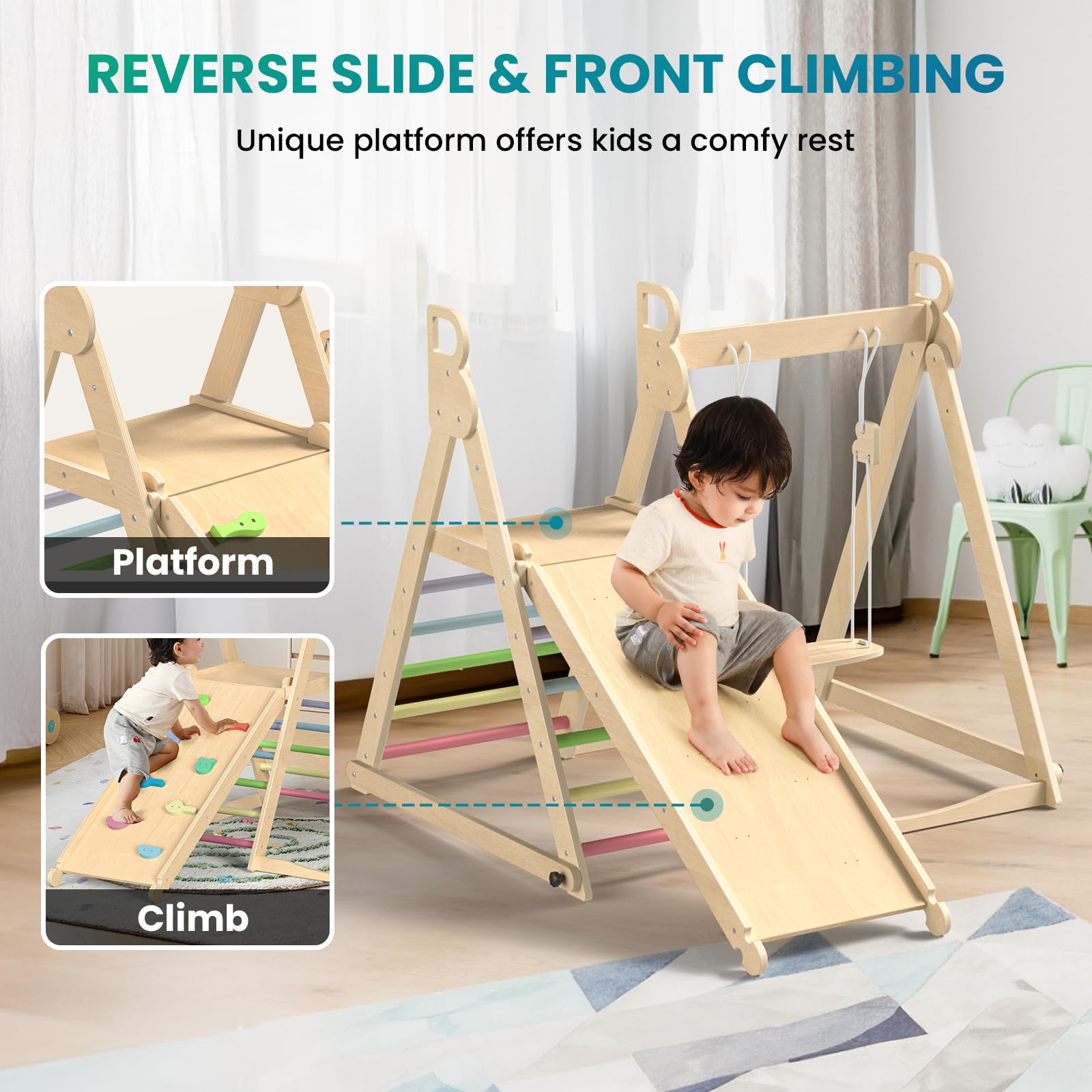 4-in-1 Indoor Jungle Gym with Swing and Slide