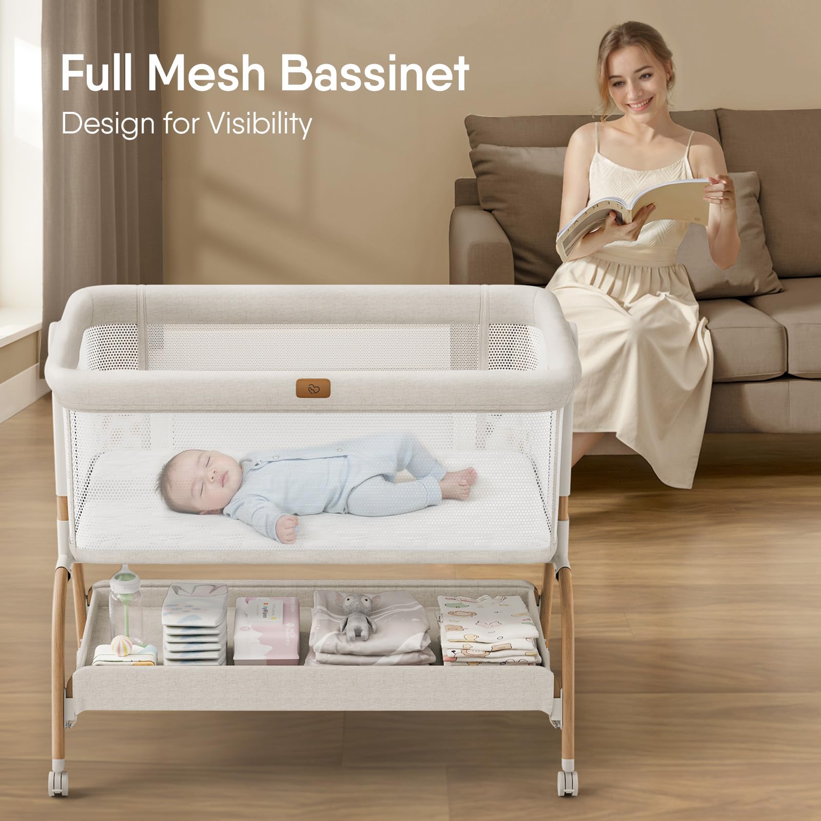 3-in-1 Bedside Bassinet with Adjustable Height