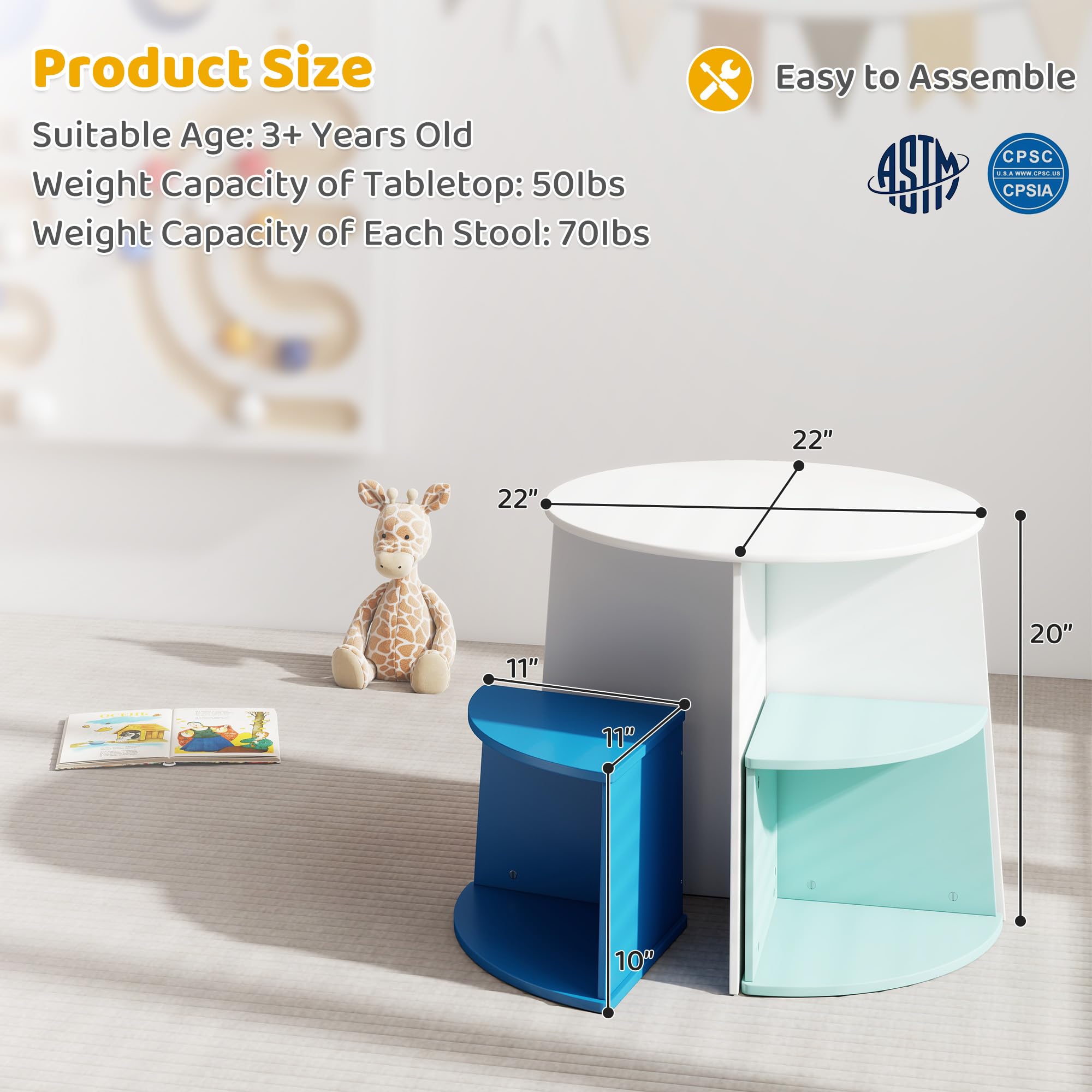 Kids Table and Chair Set with Storage Stools