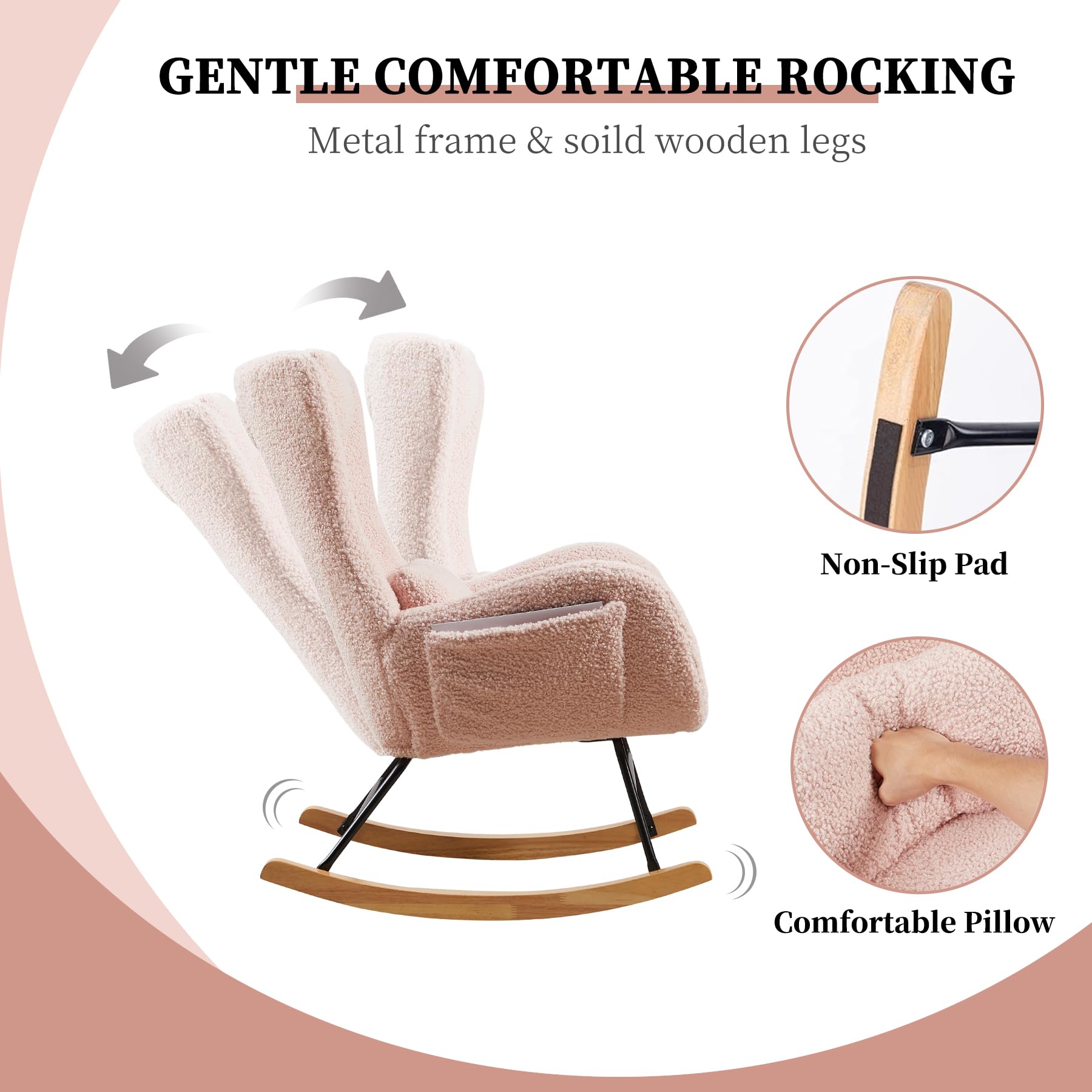 Nursery Rocking Chair with Adjustable Headrest and Lumbar Support