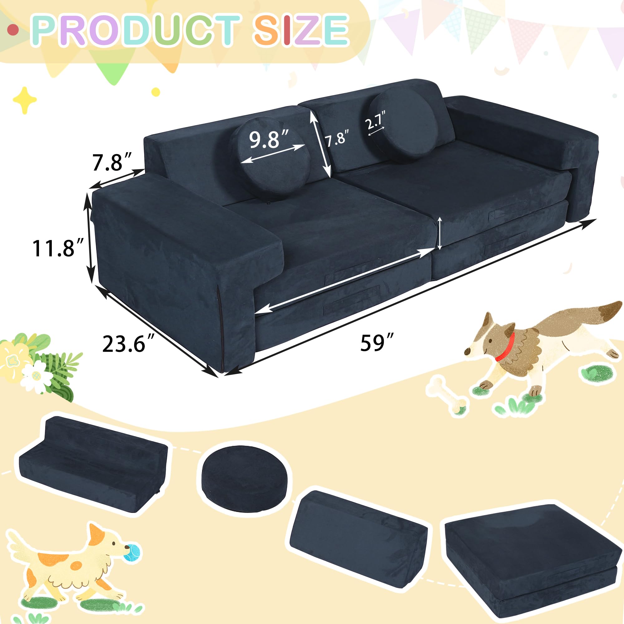 Modular Kids Play Couch 10-Piece Foam Sofa Set
