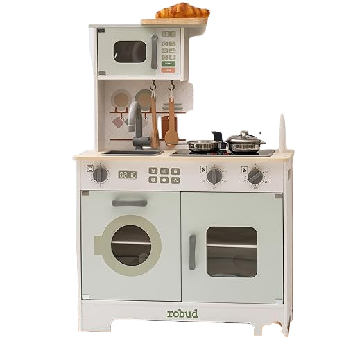 Wooden Play Kitchen for Kids Toddlers, Corner Wooden Play Kitchen with Fridge