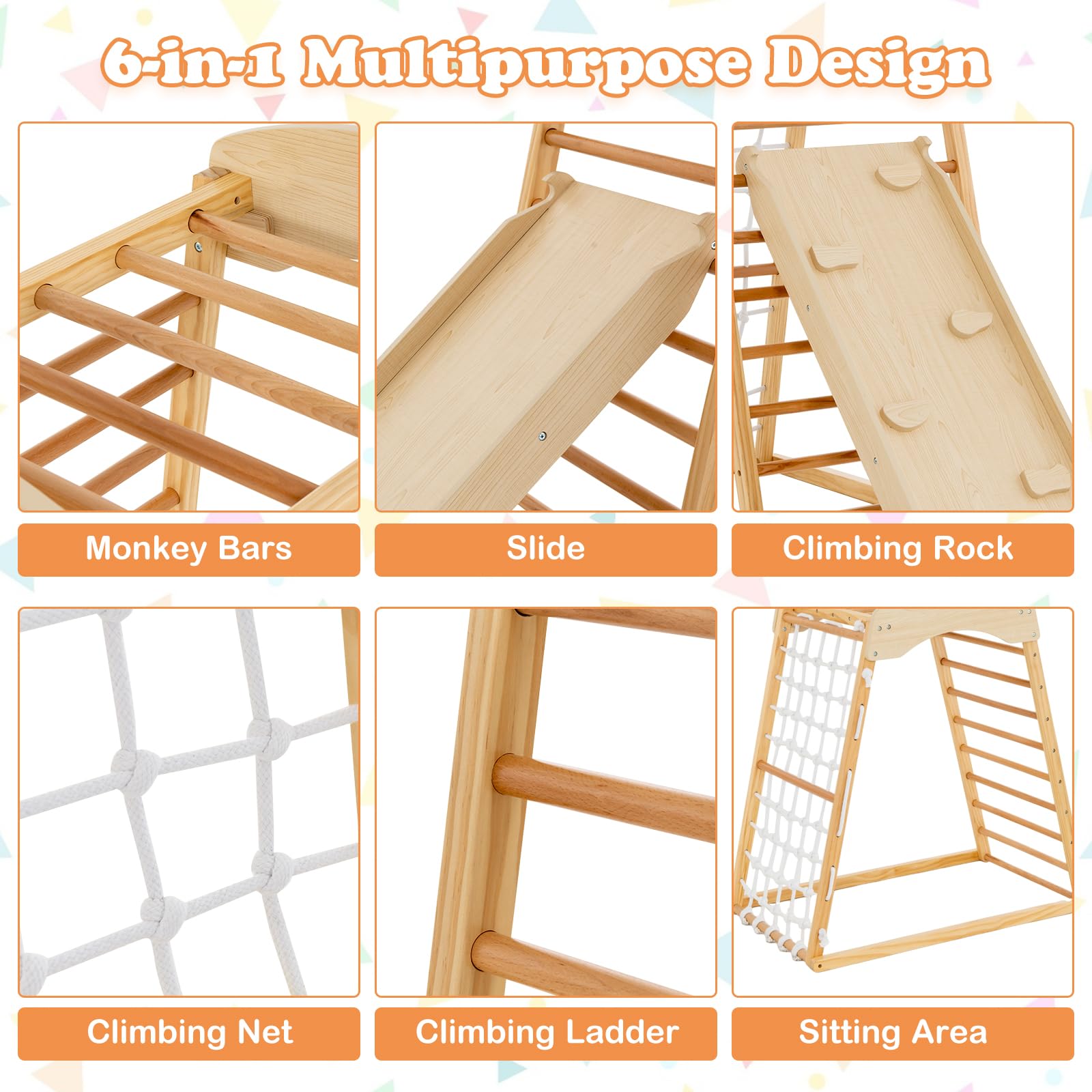 6-in-1 Indoor Wooden Climbing Gym for Toddlers