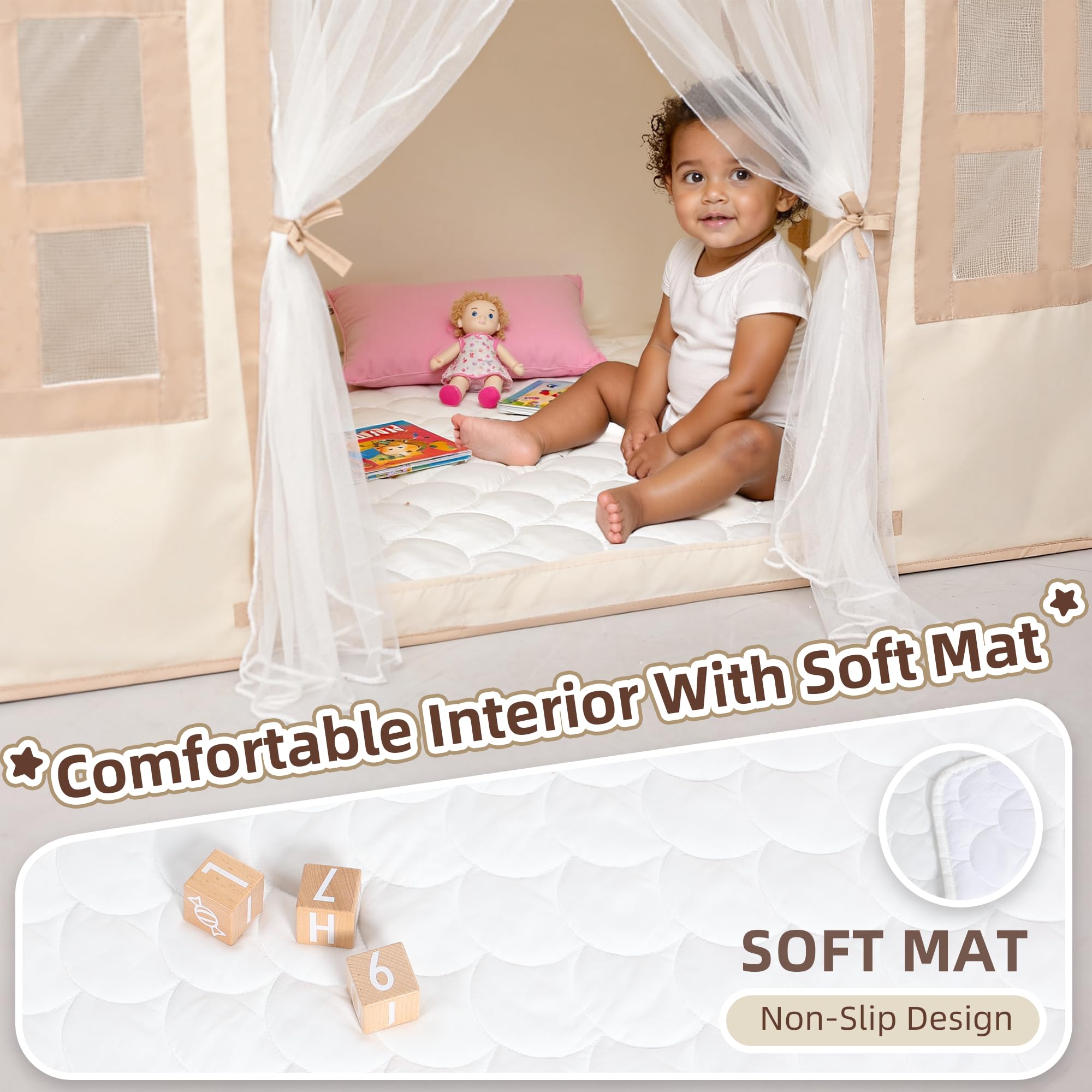 Indoor Play Tent with Mat and Star Lights