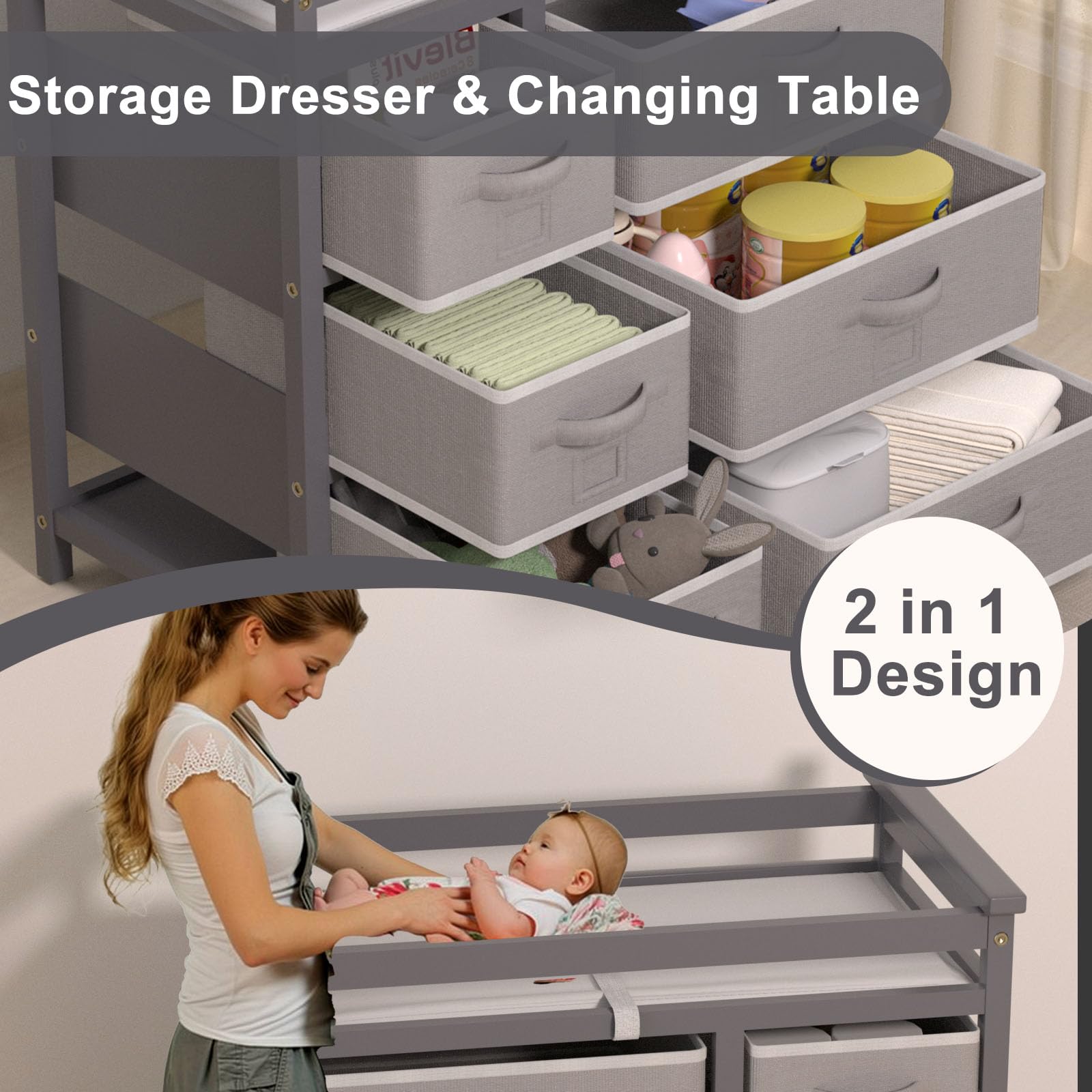 Baby Changing Table with 6 Storage Drawers