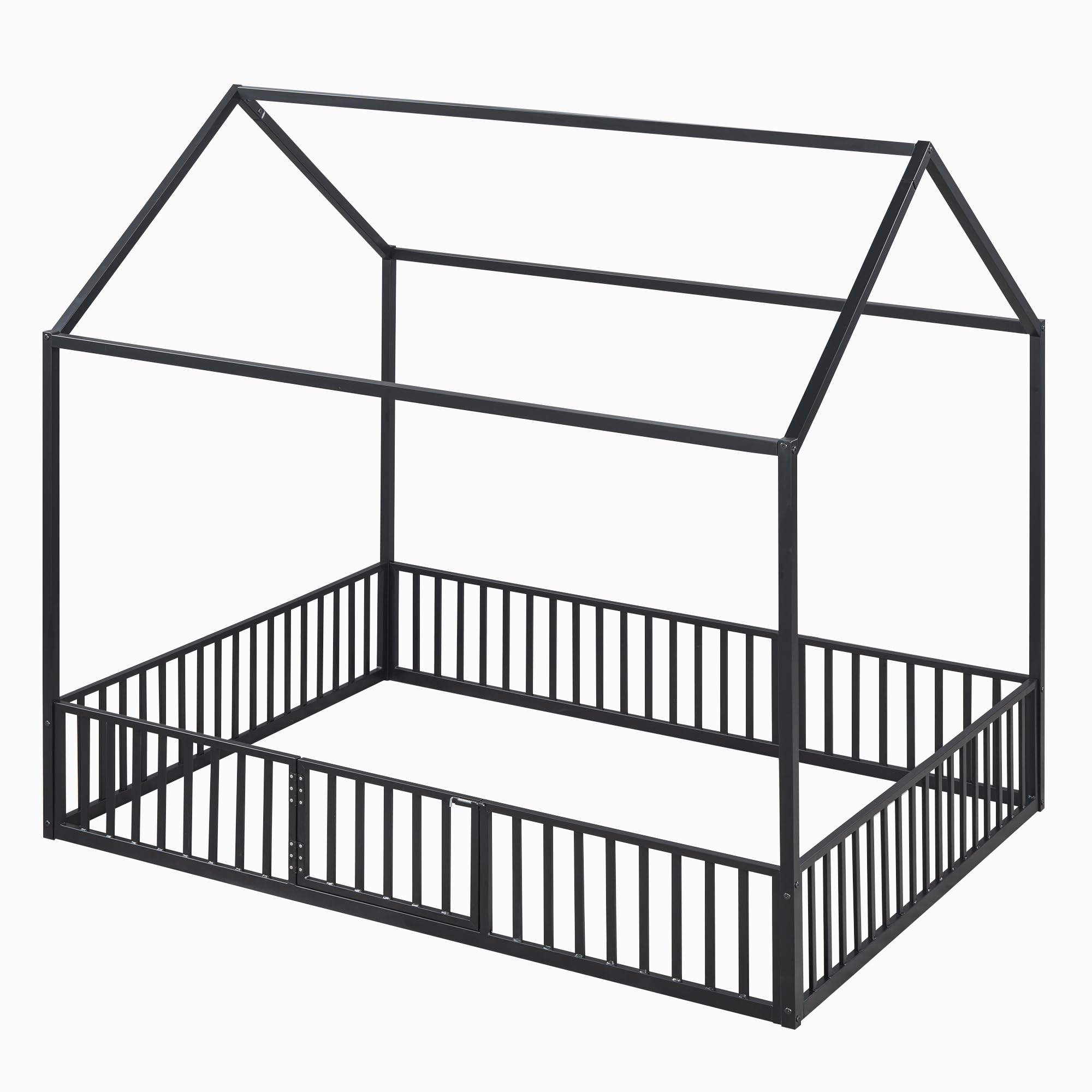 Metal Montessori Floor Bed Full Size with House Frame